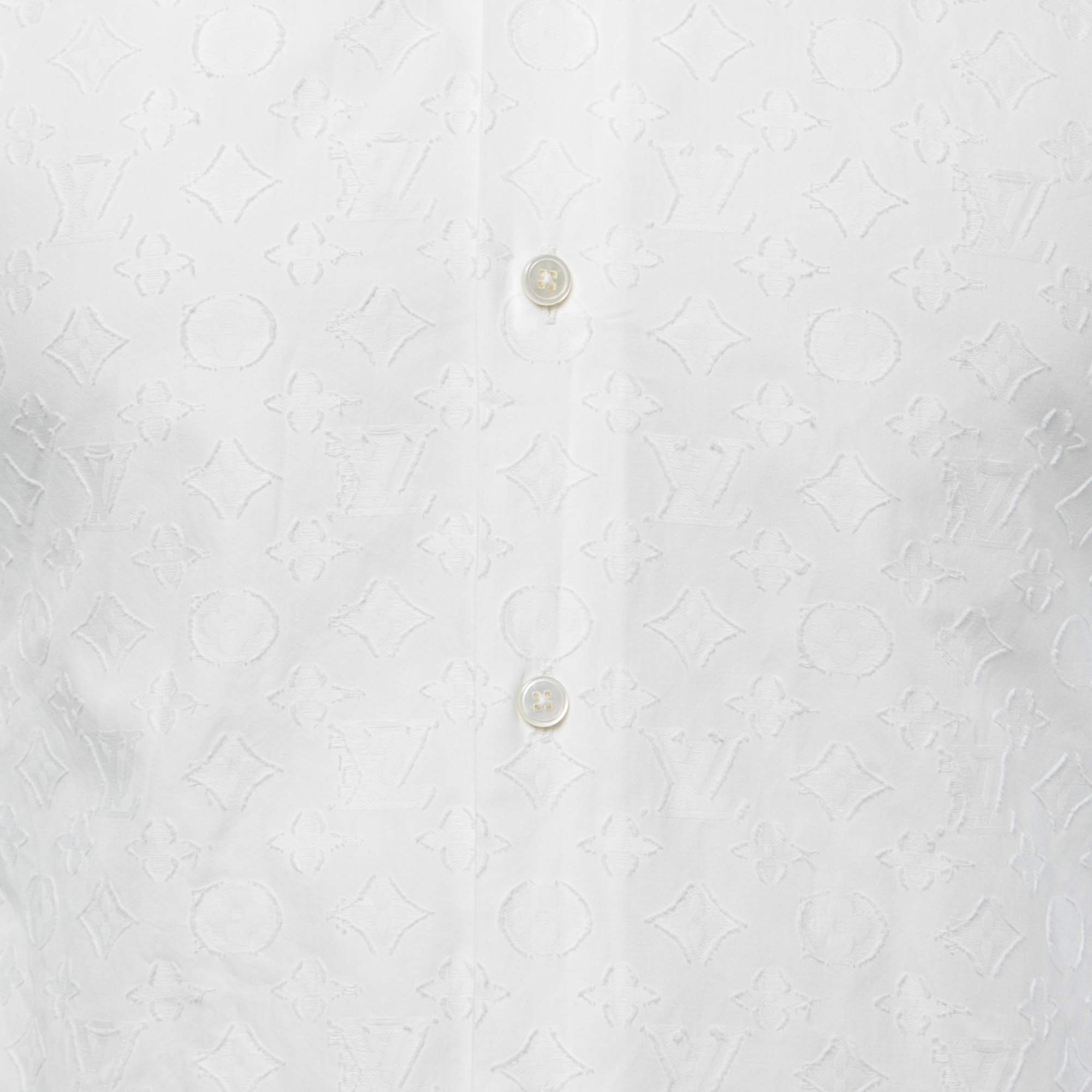 Louis Vuitton White Cotton Logo Embroidered Button Front Shirt M