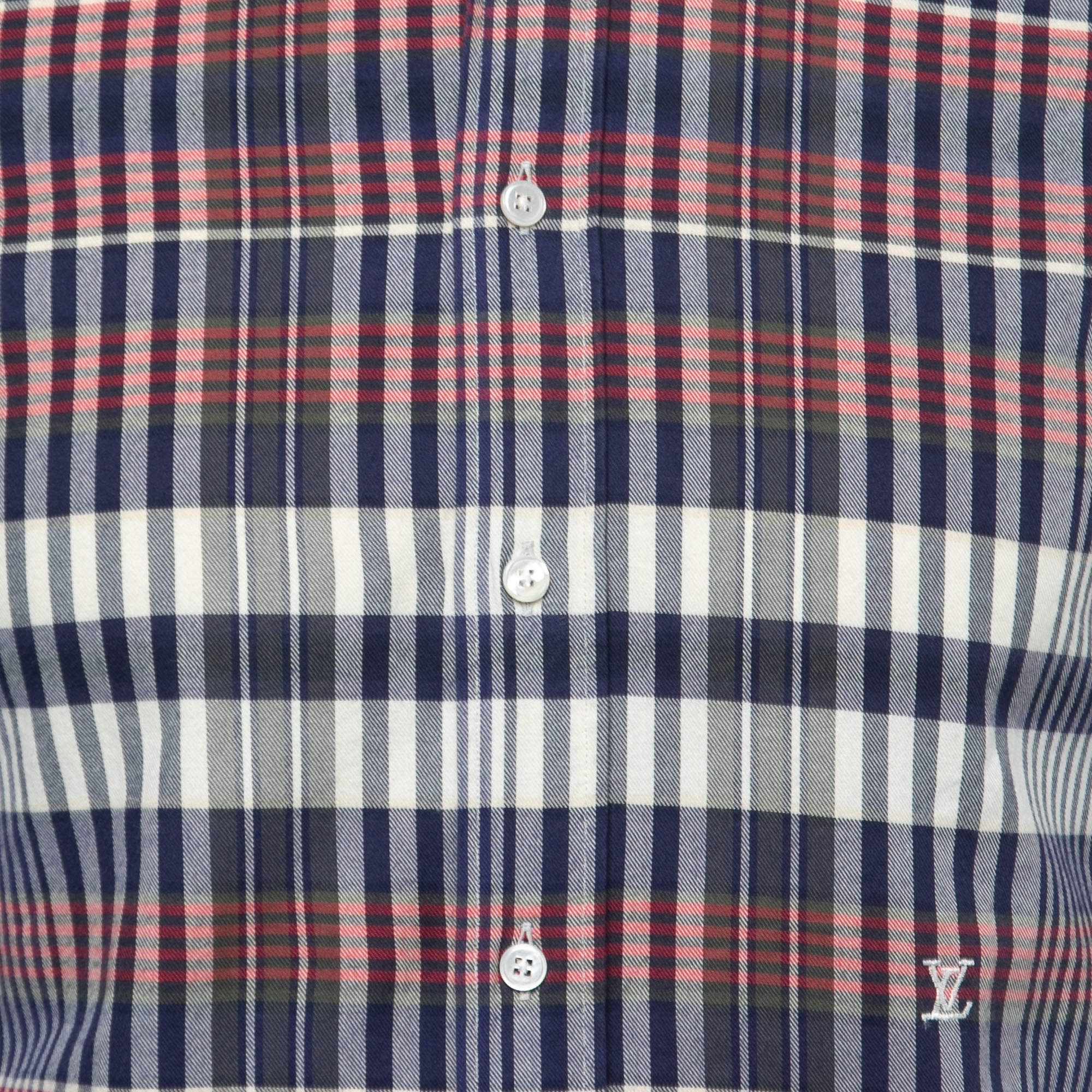 Louis Vuitton Navy Blue Plaid Cotton Button Front Full Sleeve Shirt XS