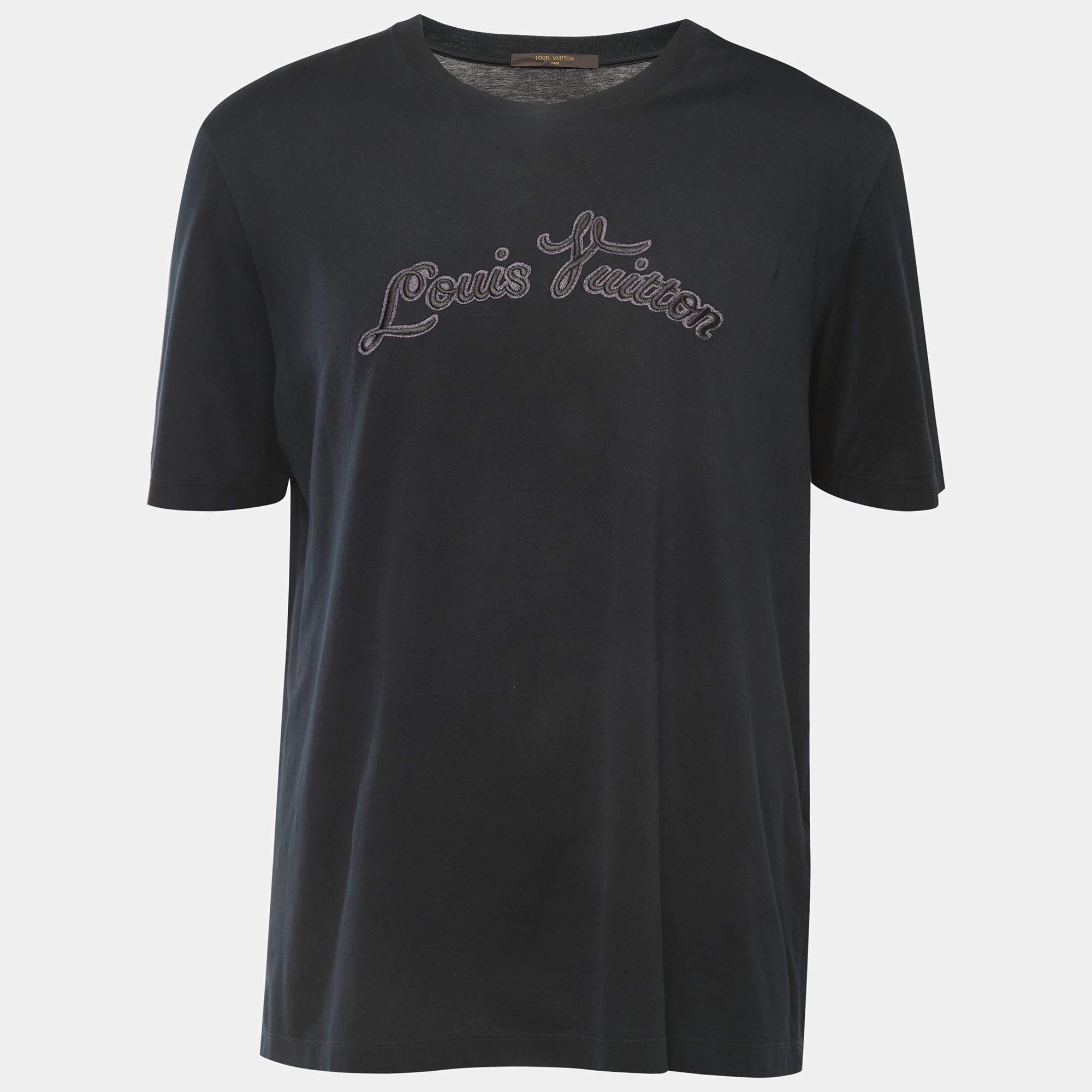 Louis Vuitton Black Cotton Logo Patch Detailed Crew Neck