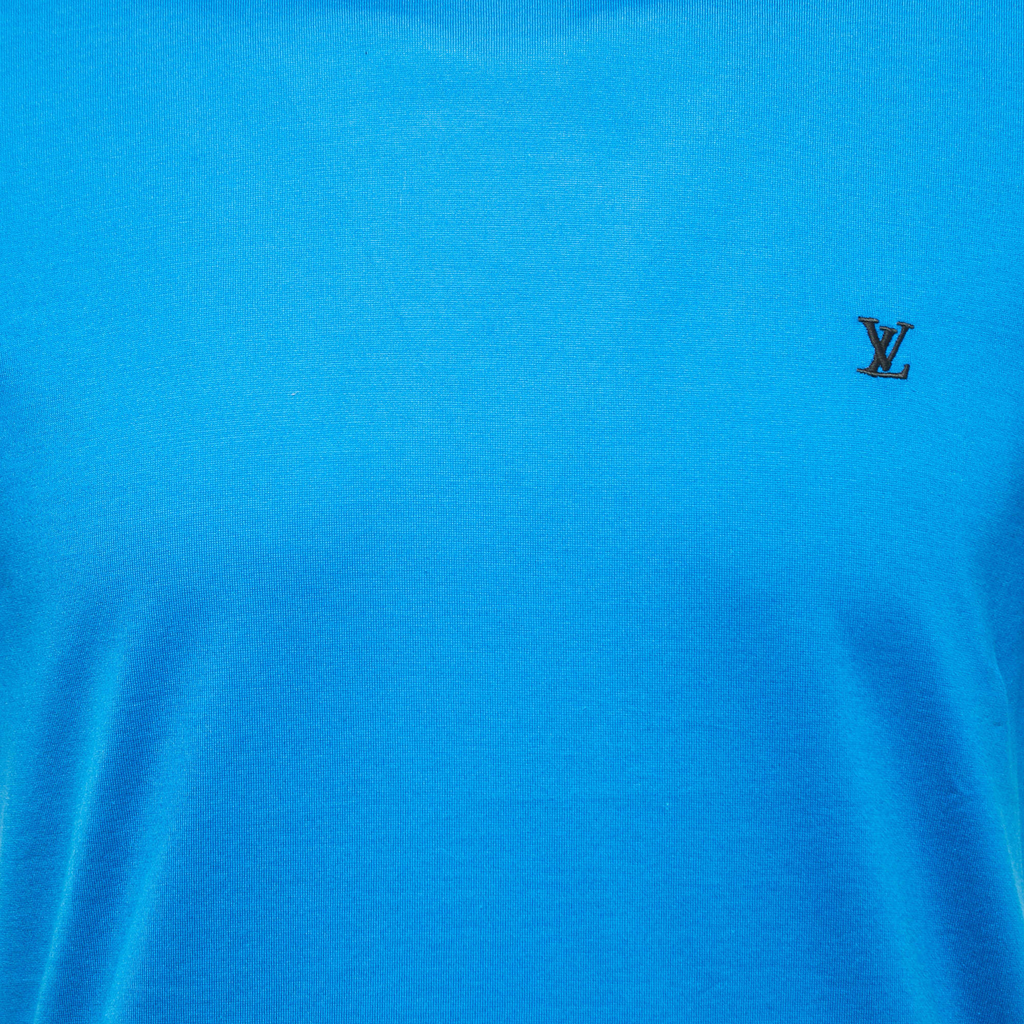 Louis Vuitton Blue Logo Embroidered Cotton Crew Neck Half Sleeve T