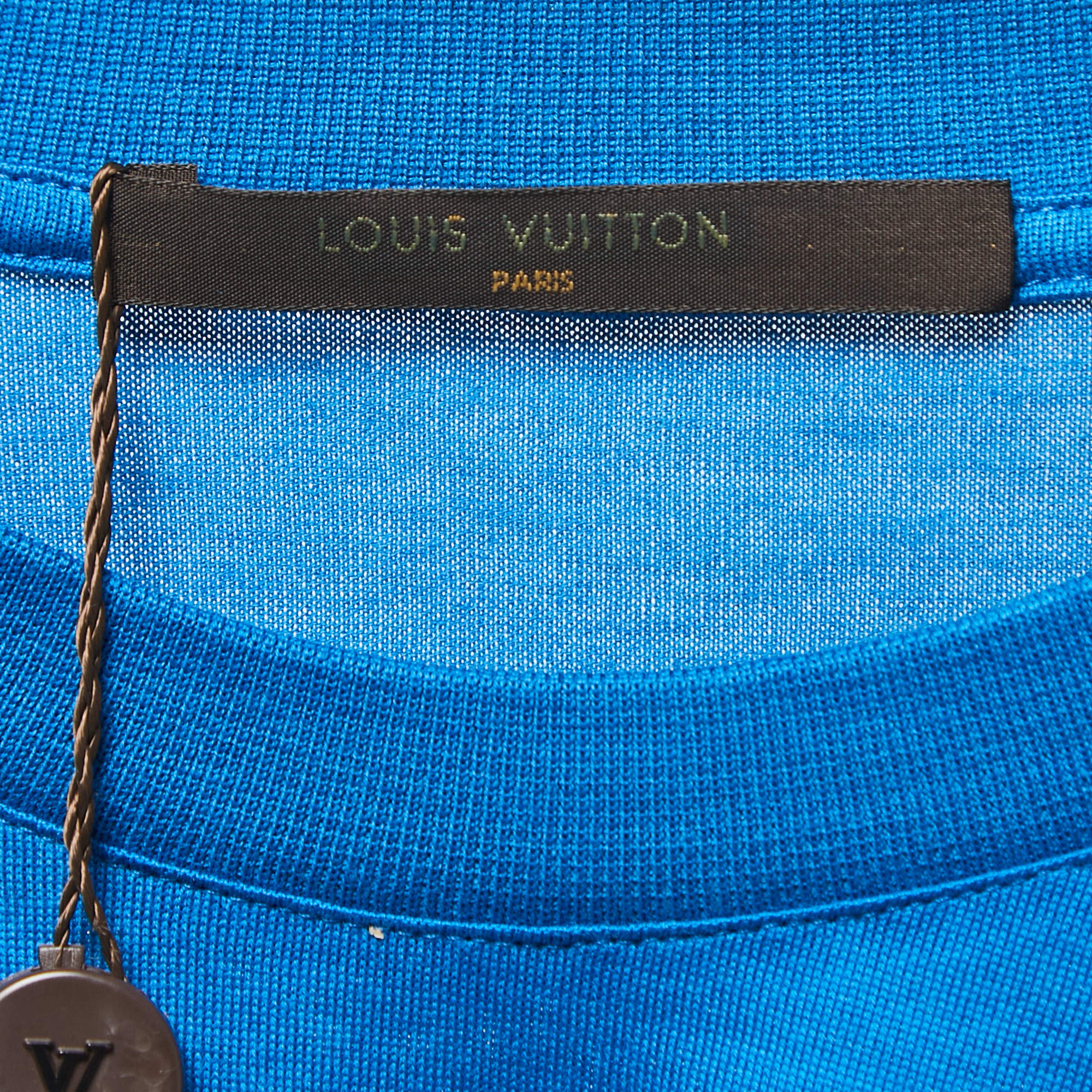 Louis Vuitton Navy Blue Logo Print Cotton Crew Neck Half Sleeve T