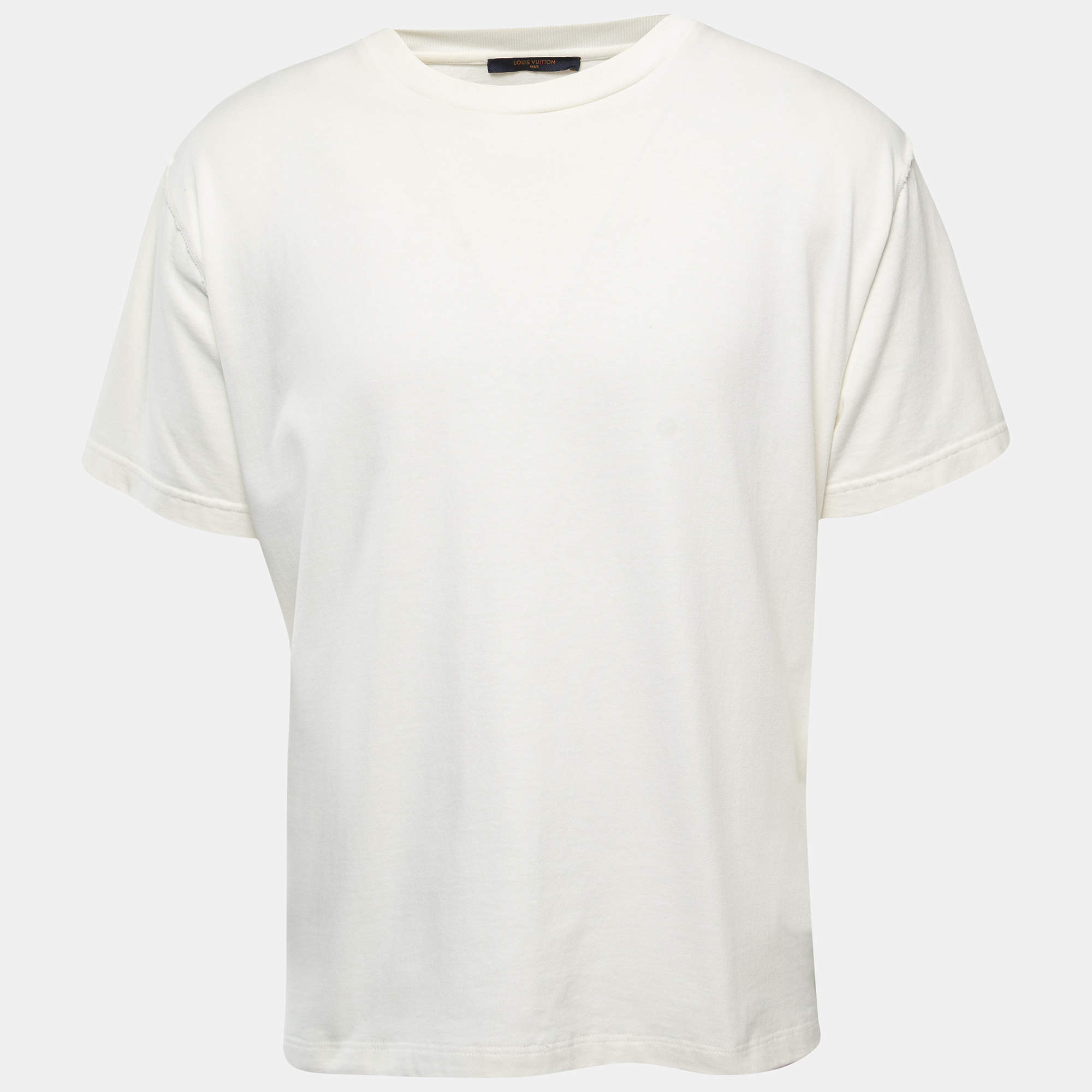 Pre Owned Louis Vuitton Off White Cotton Crew Neck Half Sleeve T-Shirt M