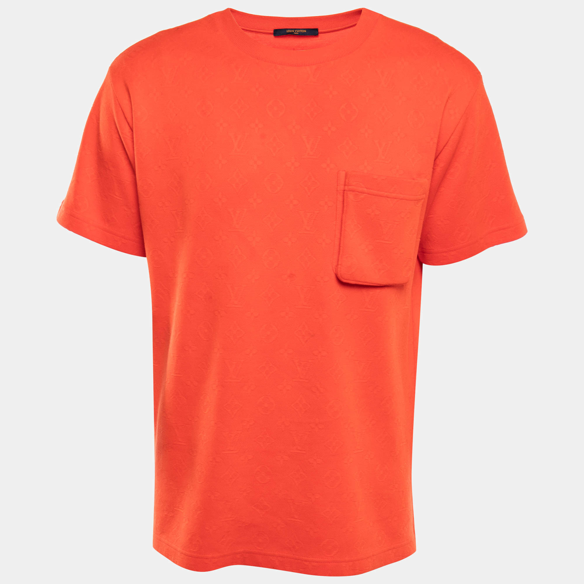 Pre Owned Louis Vuitton Orange Monogram Cotton Pique Crew Neck Half Sleeve T-Shirt M