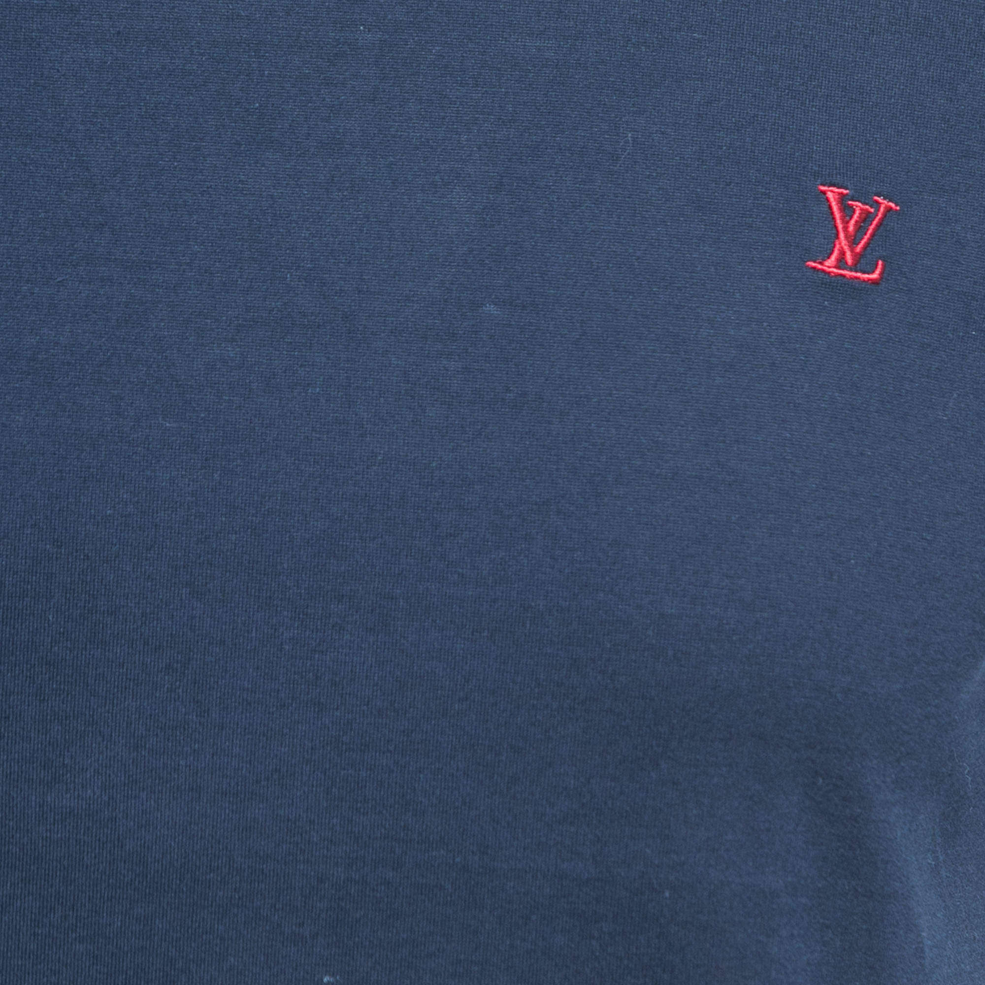 Louis Vuitton Blue Logo Embroidered Cotton Crew Neck Half Sleeve T