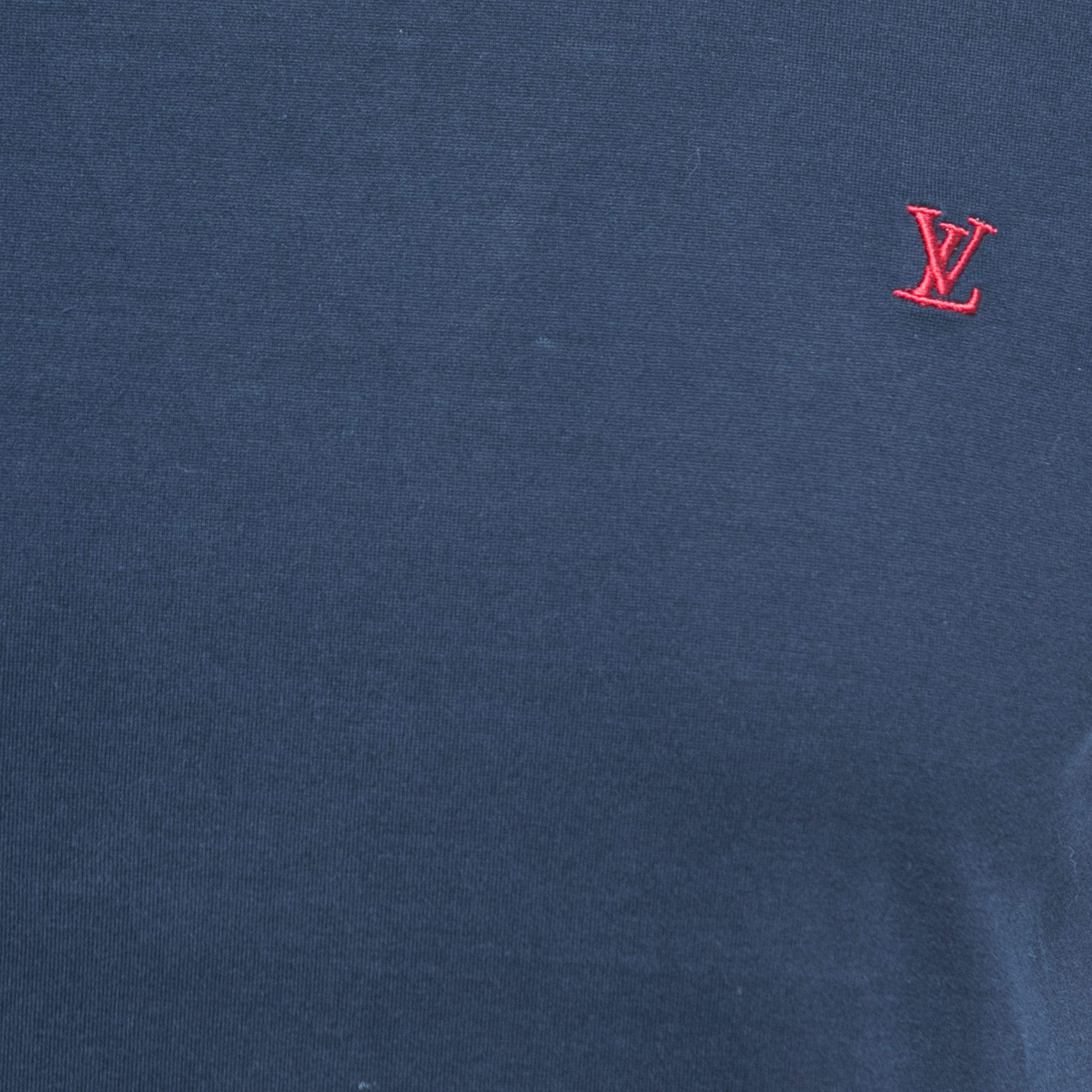 Louis Vuitton Blue Logo Embroidered Cotton Crew Neck Half Sleeve T-Shirt S  - ShopStyle