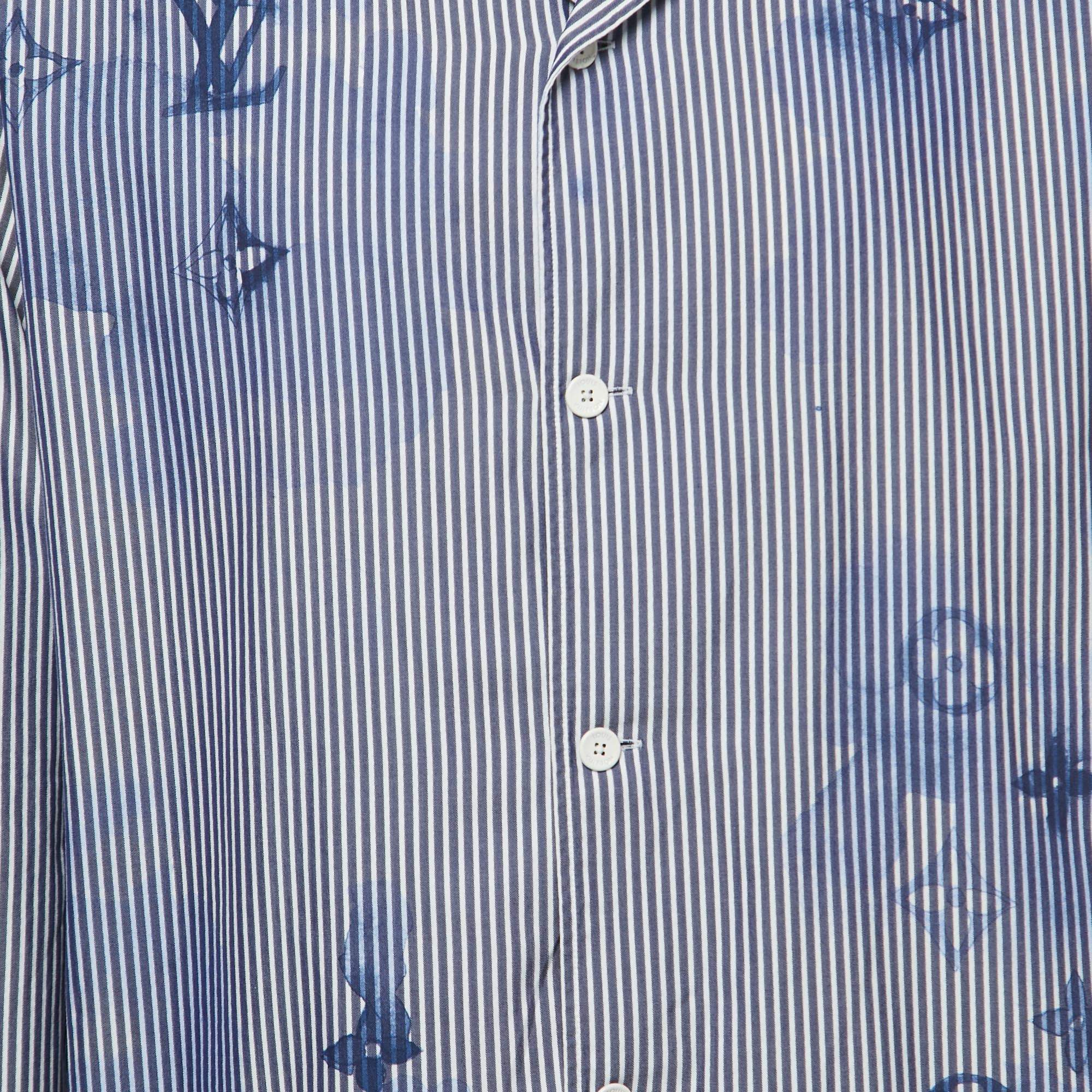 Louis Vuitton Blue Monogram Pattern Striped Cotton Long Sleeve Shirt XL Louis  Vuitton