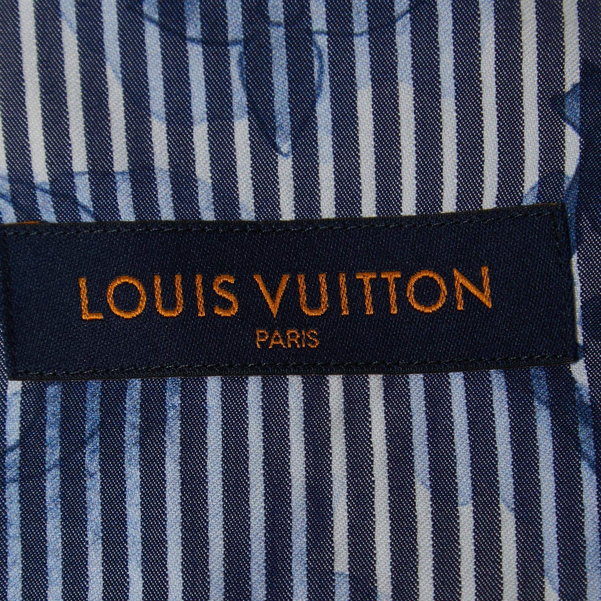 Louis Vuitton Blue Monogram Pattern Striped Cotton Long Sleeve