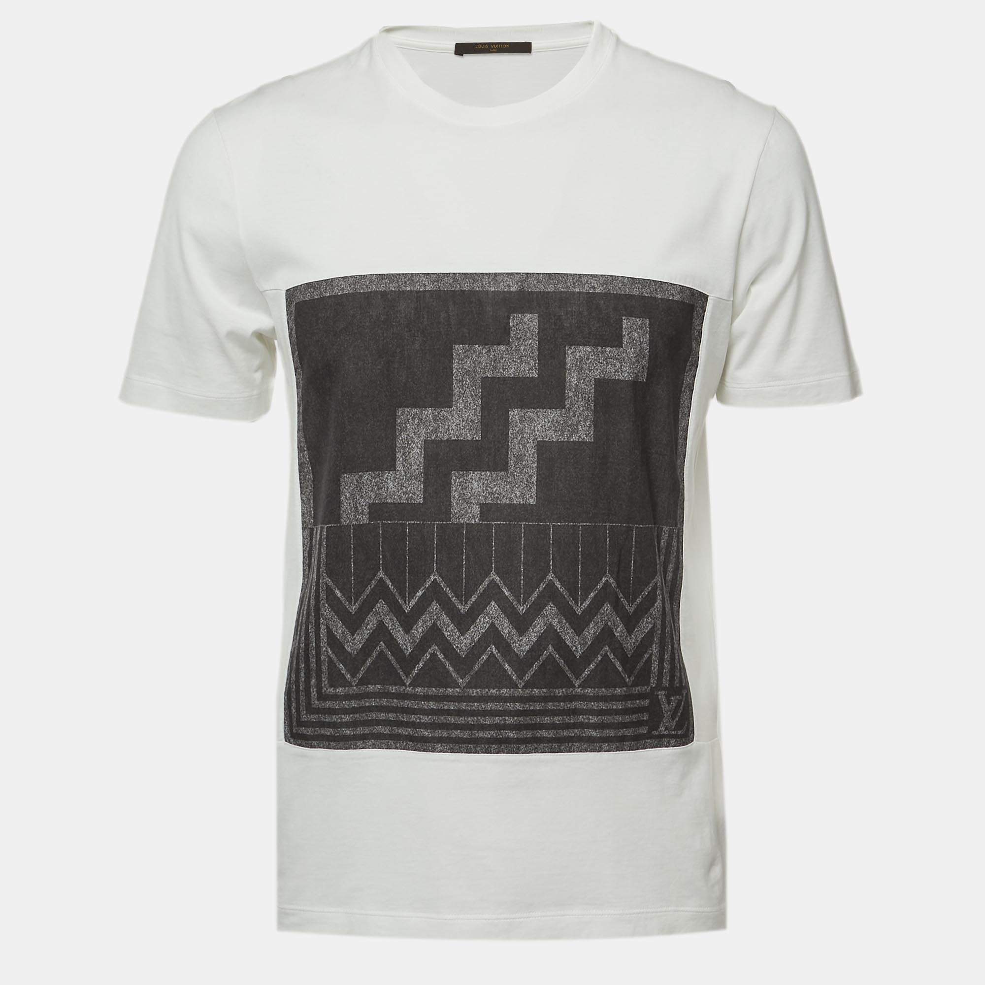 Louis Vuitton White Print Cotton Crew Neck Half Sleeve T-Shirt M