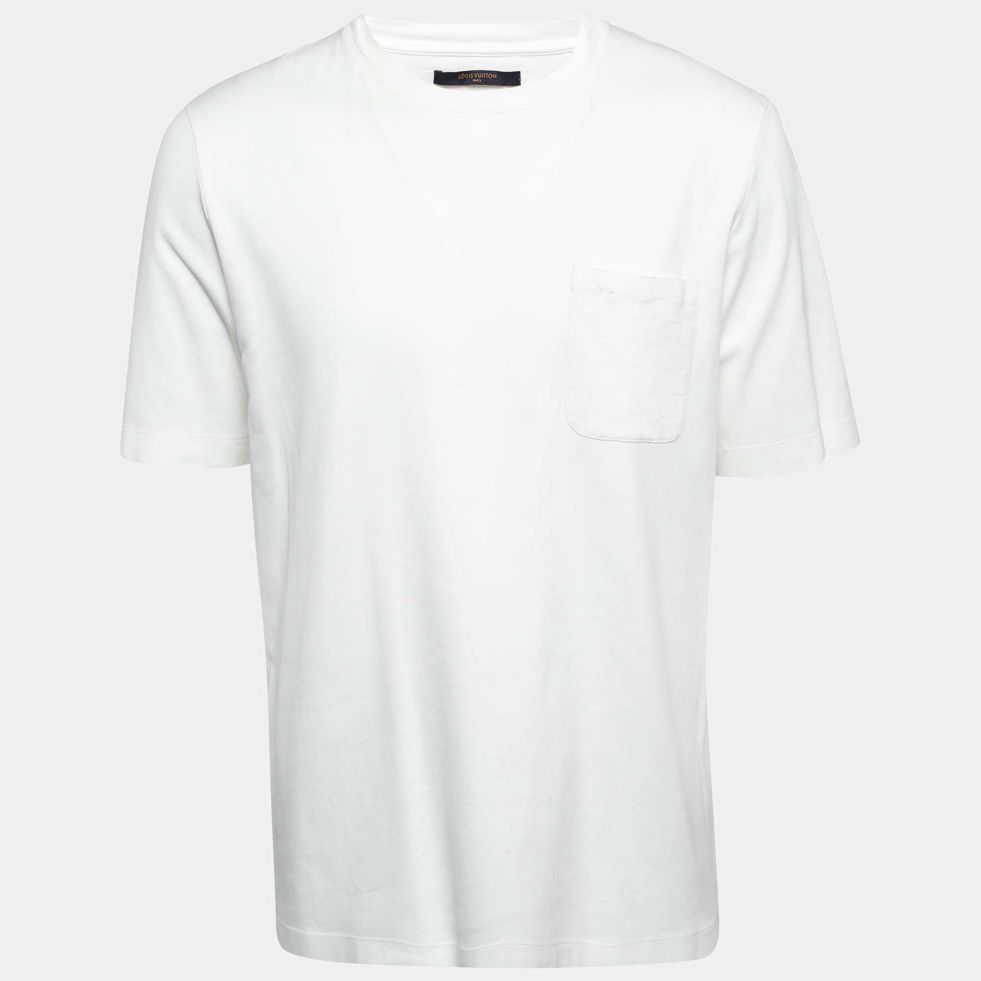 Pre Owned Louis Vuitton White Cotton Logo Embroidered Pocket Detailed Half Sleeve T-Shirt XXL