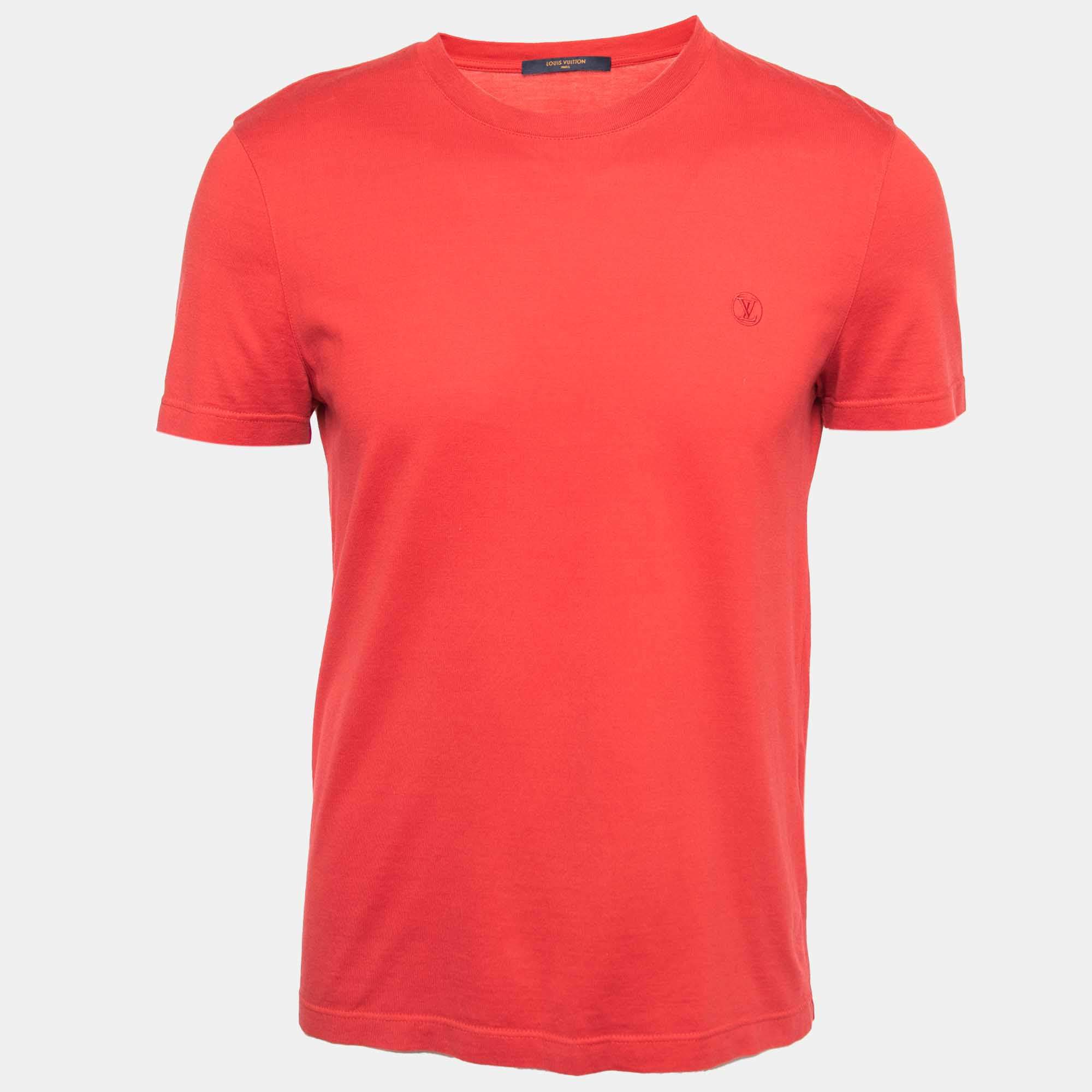 Louis Vuitton Red Cotton Logo-Embroidered T-Shirt M