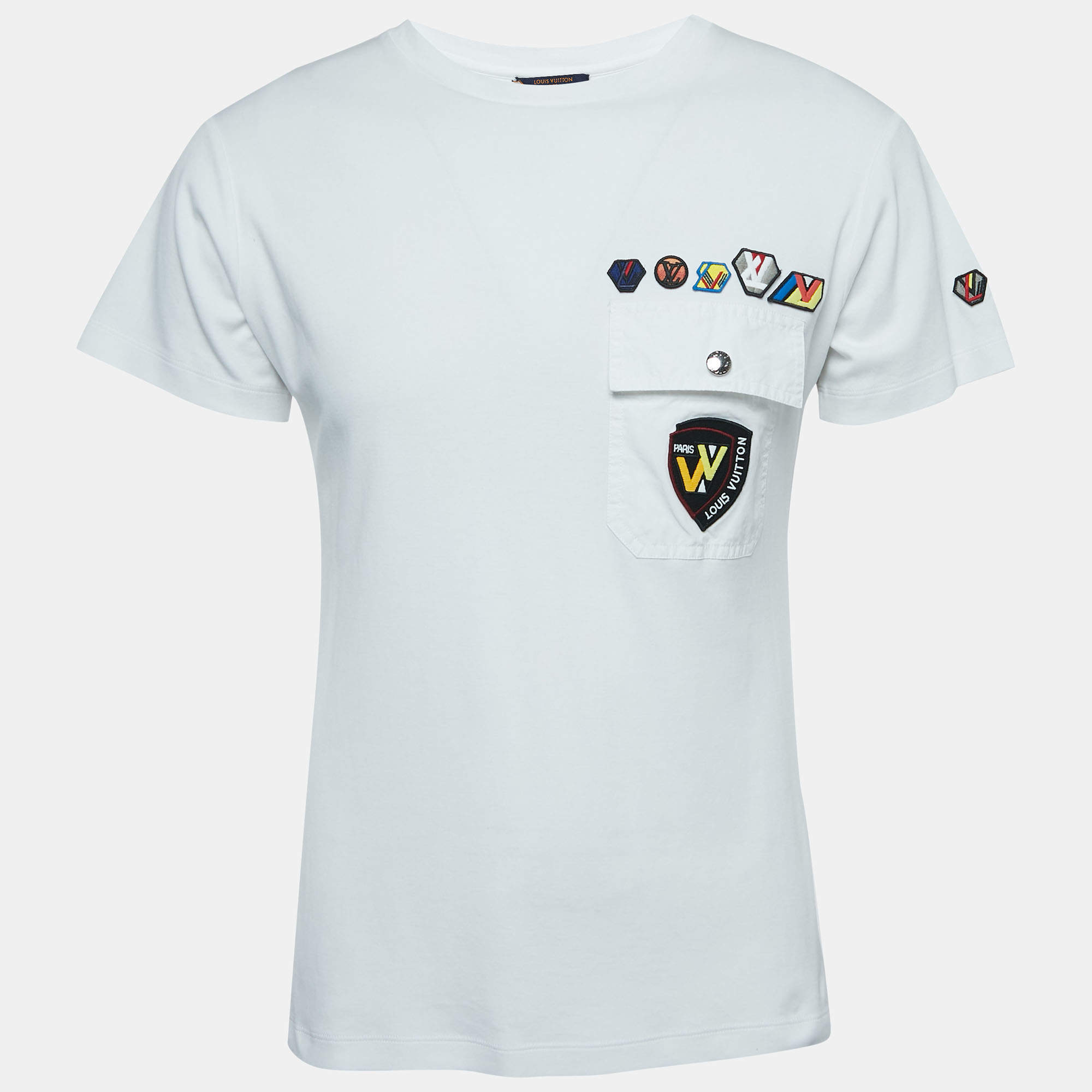 Louis Vuitton White Cotton Patched Pocket Detail T-Shirt L