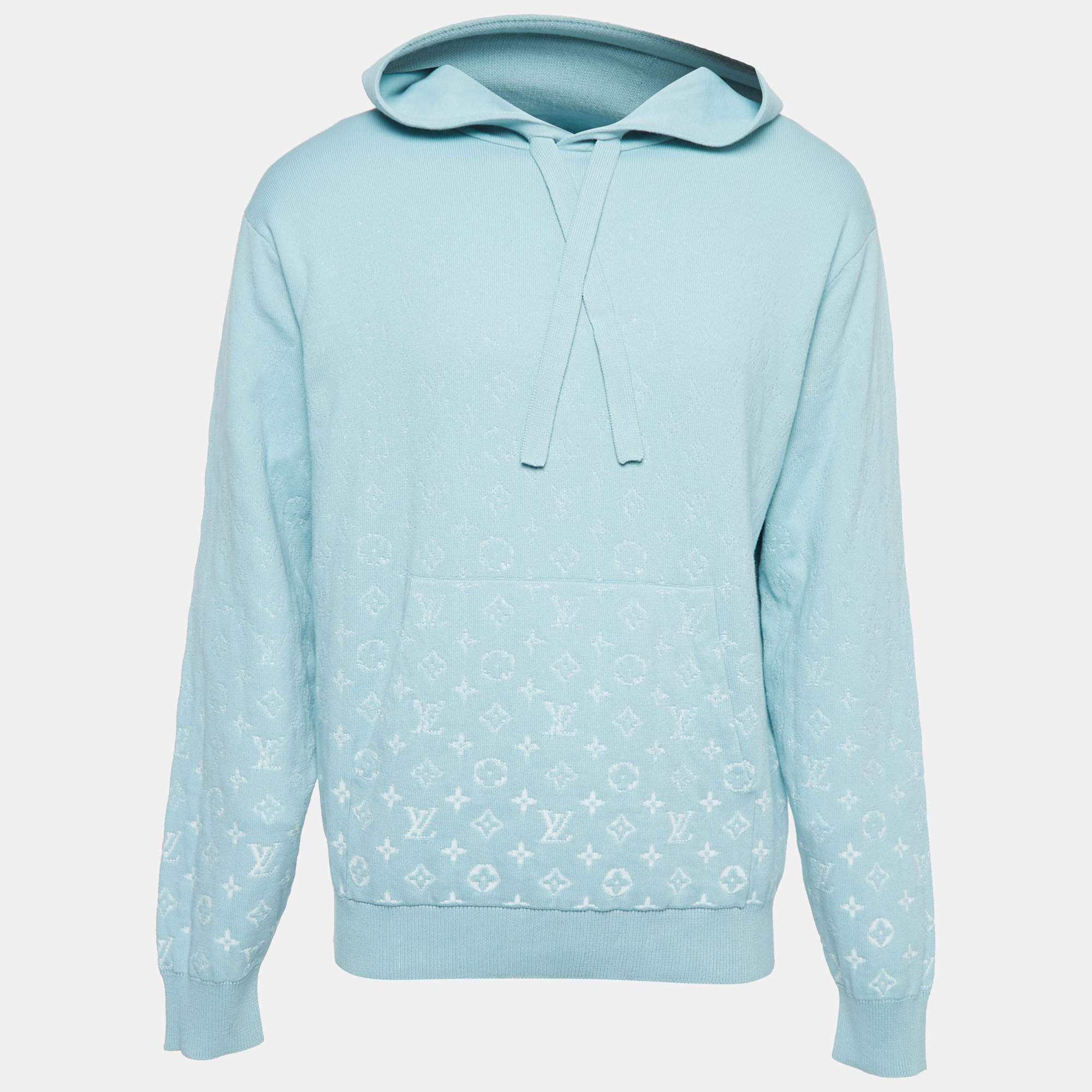 Pre Owned Louis Vuitton Blue Gradient Monogram Knit Hoodie M