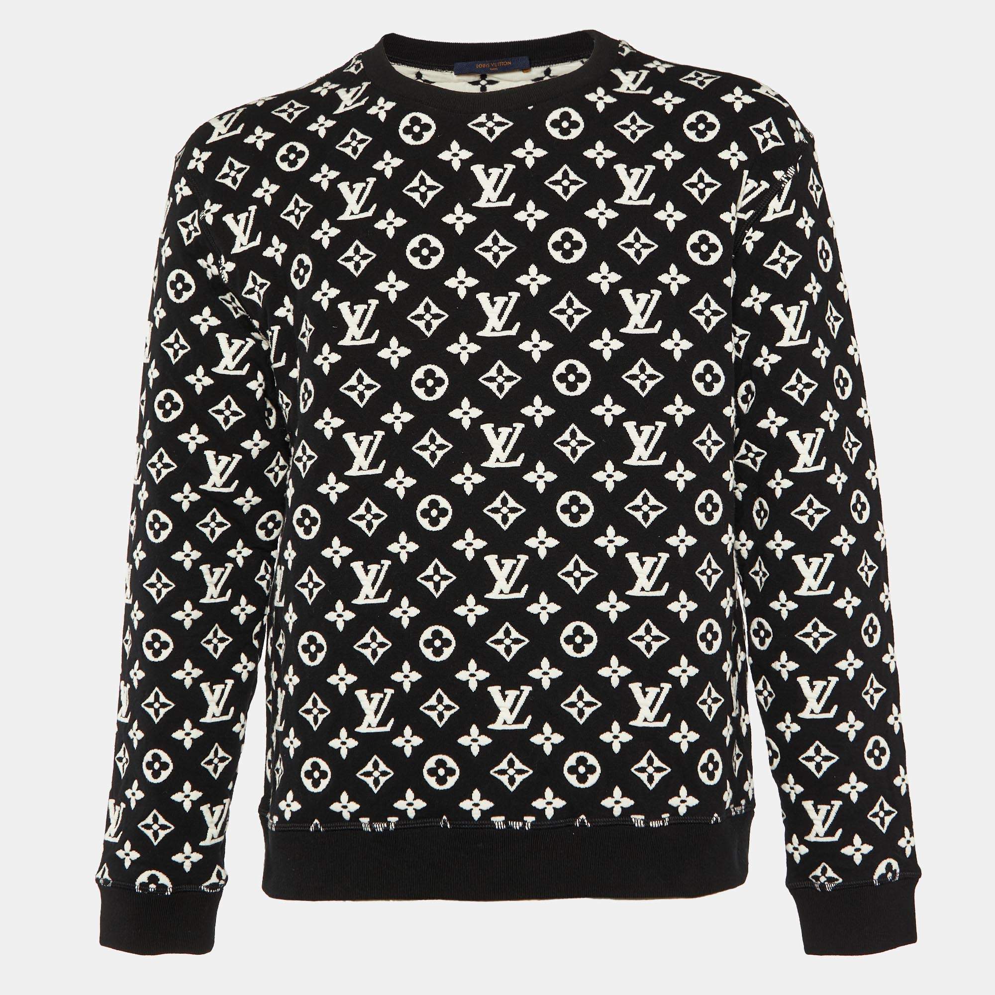 Pre Owned Louis Vuitton Black Monogram Intarsia Knit Sweatshirt M