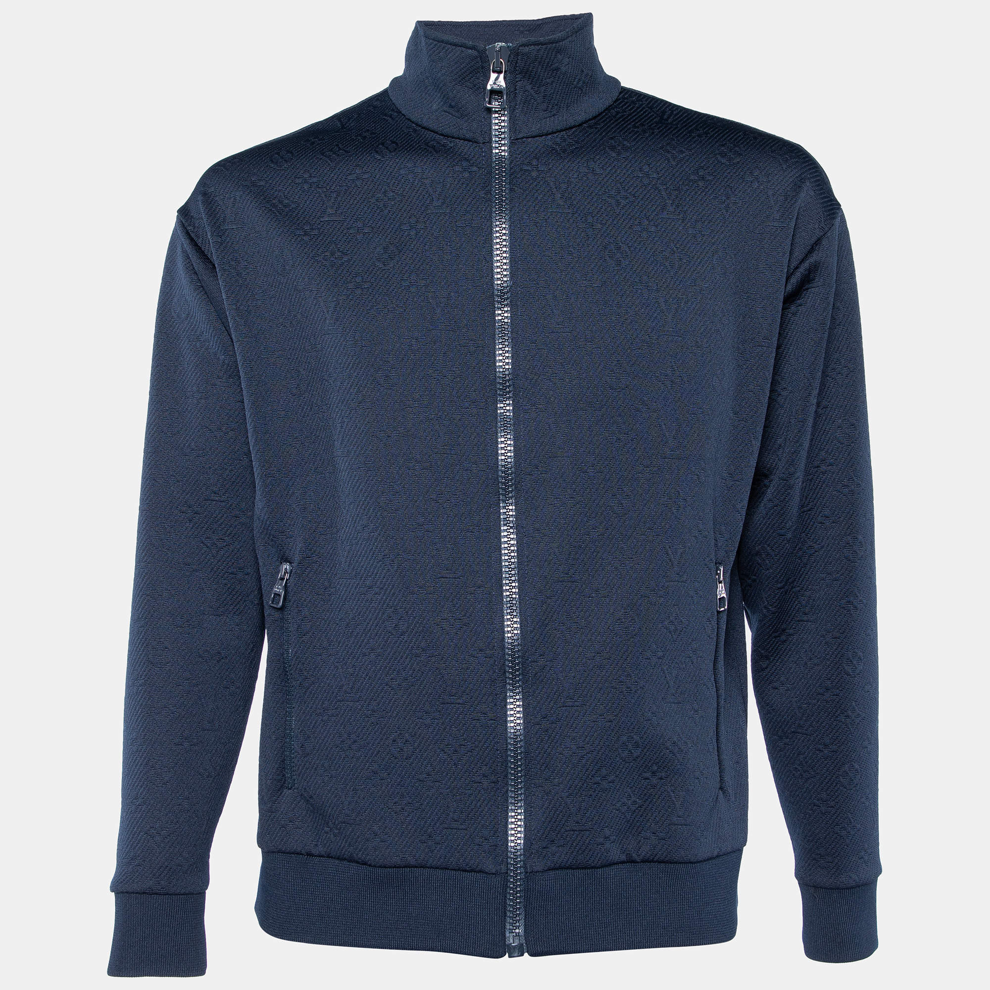 Louis Vuitton Navy Blue Monogram Jacquard  Zip Front Jacket S