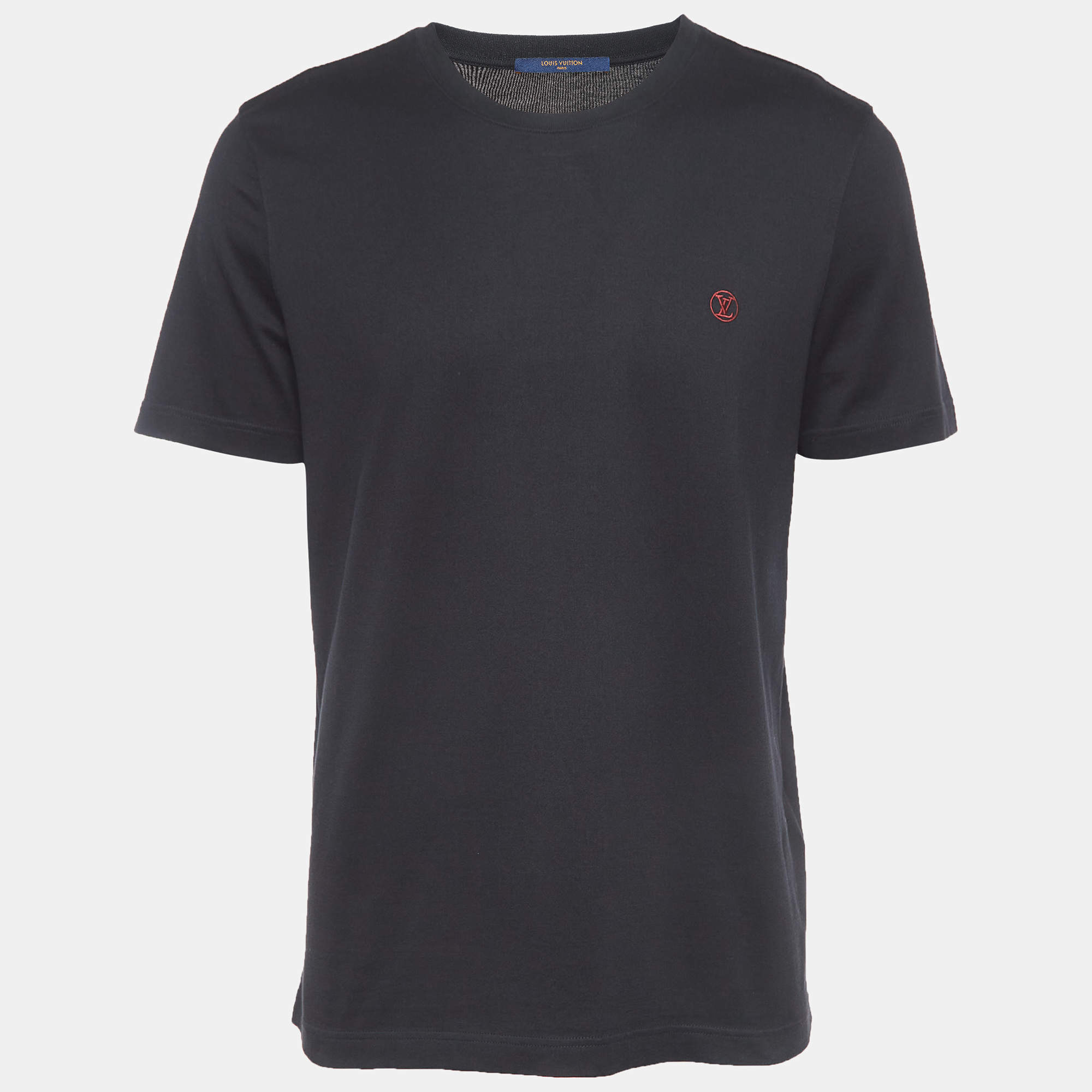 Louis Vuitton Black Logo Embroidered Cotton Half Sleeve T-Shirt L