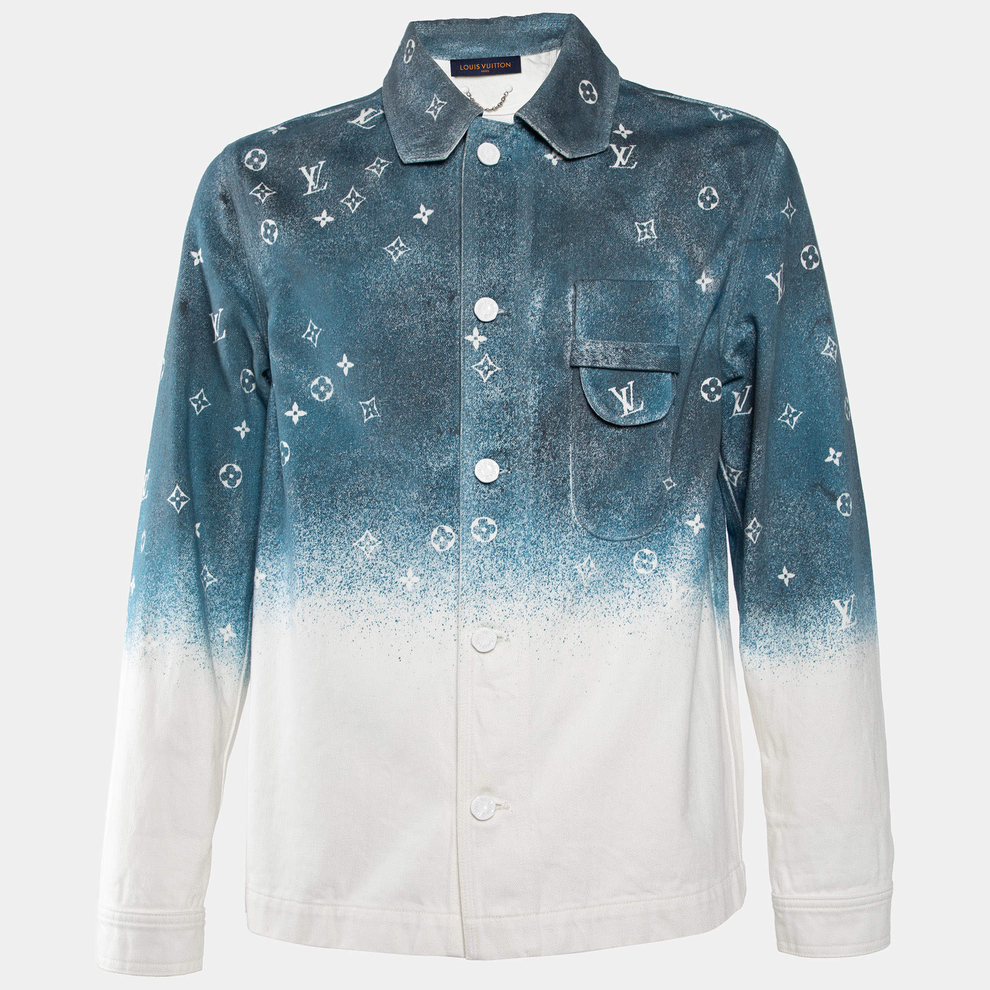 Pre Owned Louis Vuitton Blue/White Gradient Monogram Denim Shirt XS
