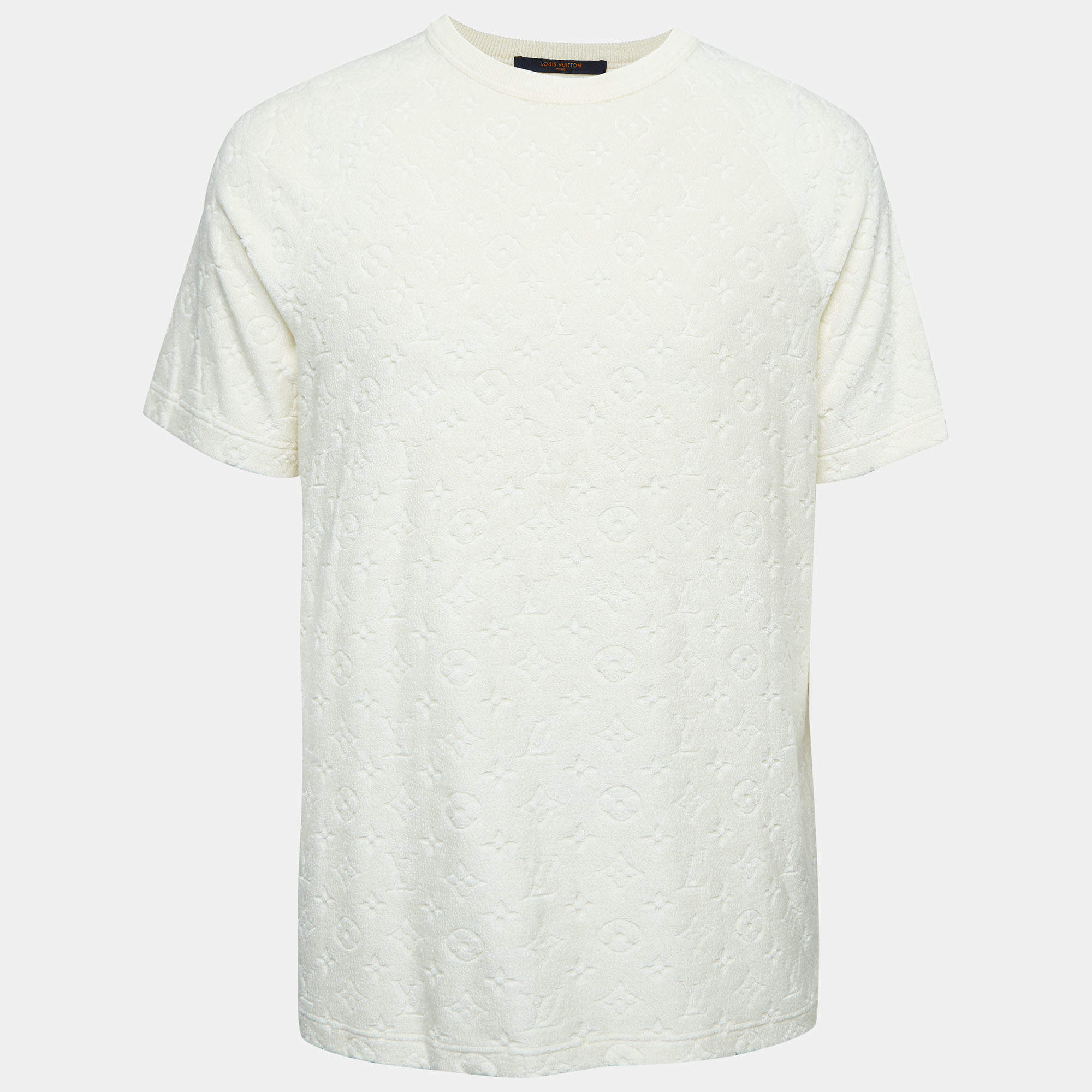 Pre Owned Louis Vuitton Cream Monogram Terry Crew Neck T-Shirt L