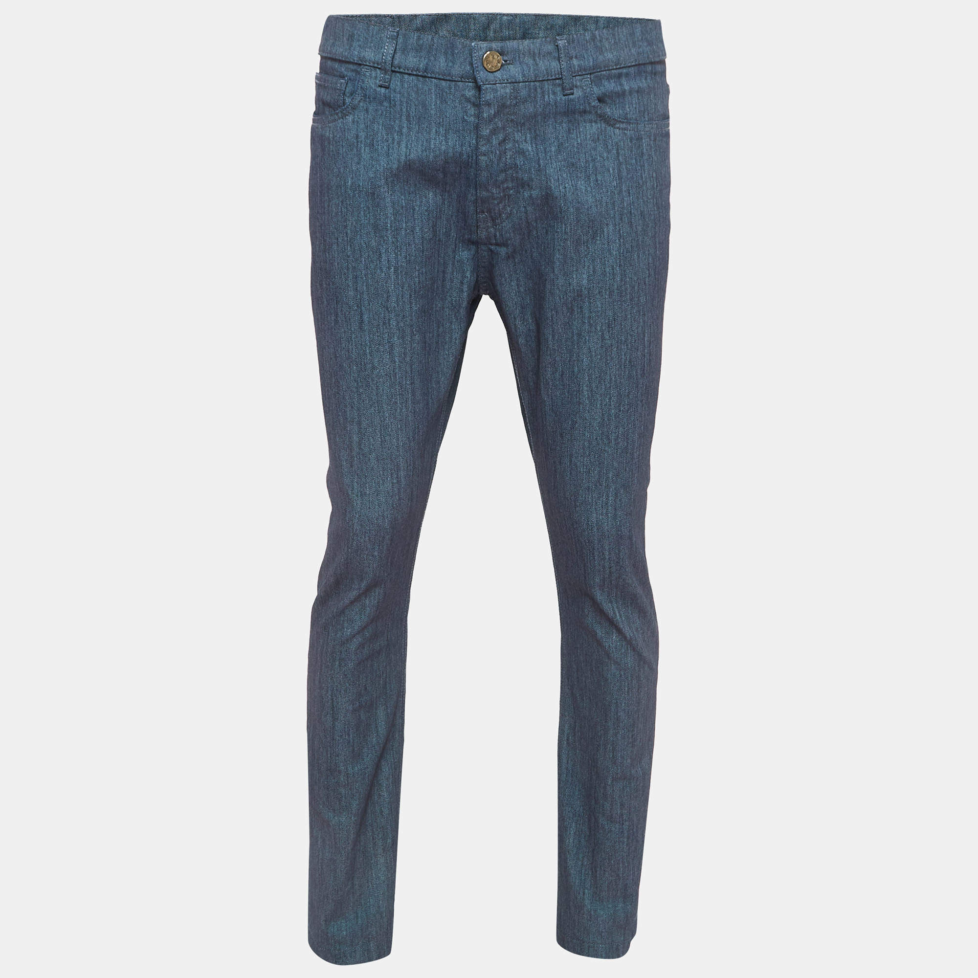 Pre Owned بنطلون جينز لوي فيتون دينم أزرق كحلي بقصة مستقيمة مقاس كبير - لارج - الخصر 34'' 