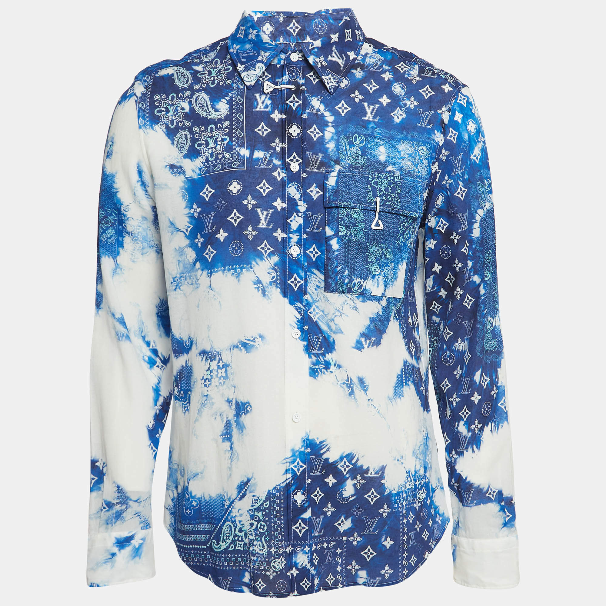 Louis Vuitton Blue Monogram Cotton Bandana Hook Shirt L