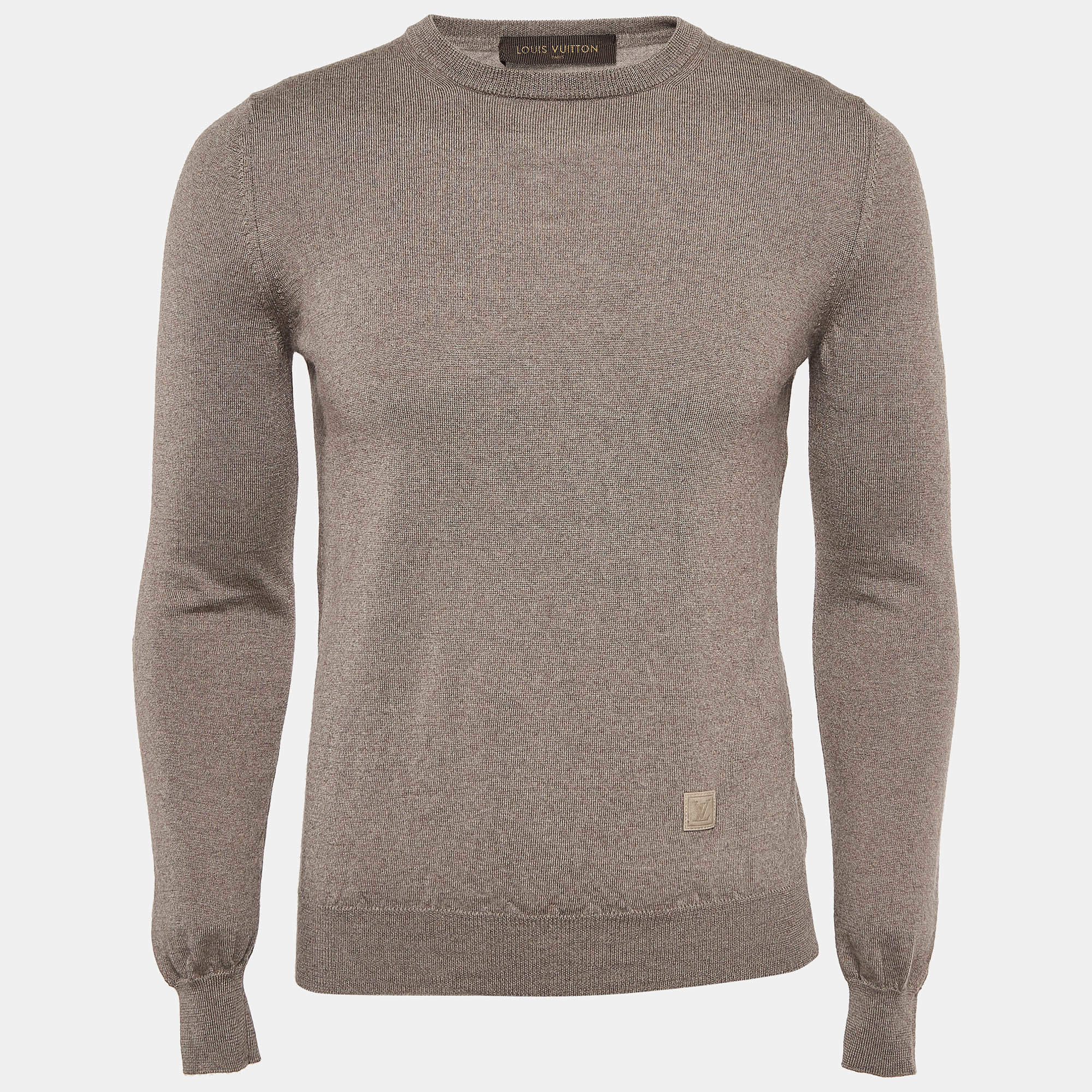 Louis Vuitton Brown Suede Trim Knit Jumper S
