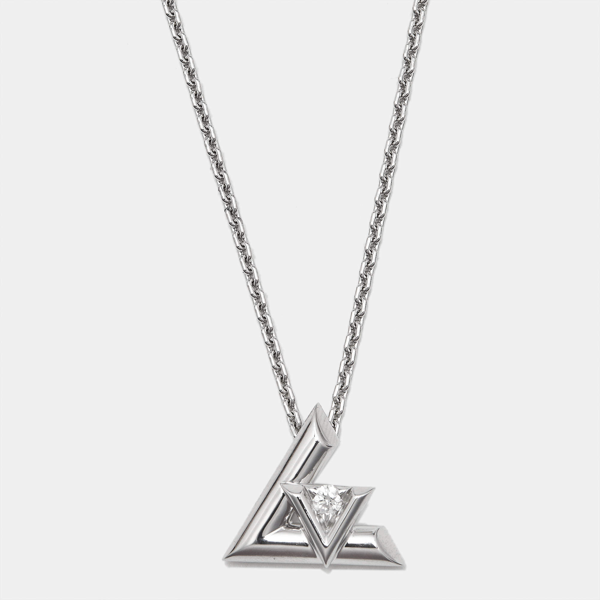 Pre Owned Louis Vuitton LV Volt Diamond 18k White Gold Large Necklace