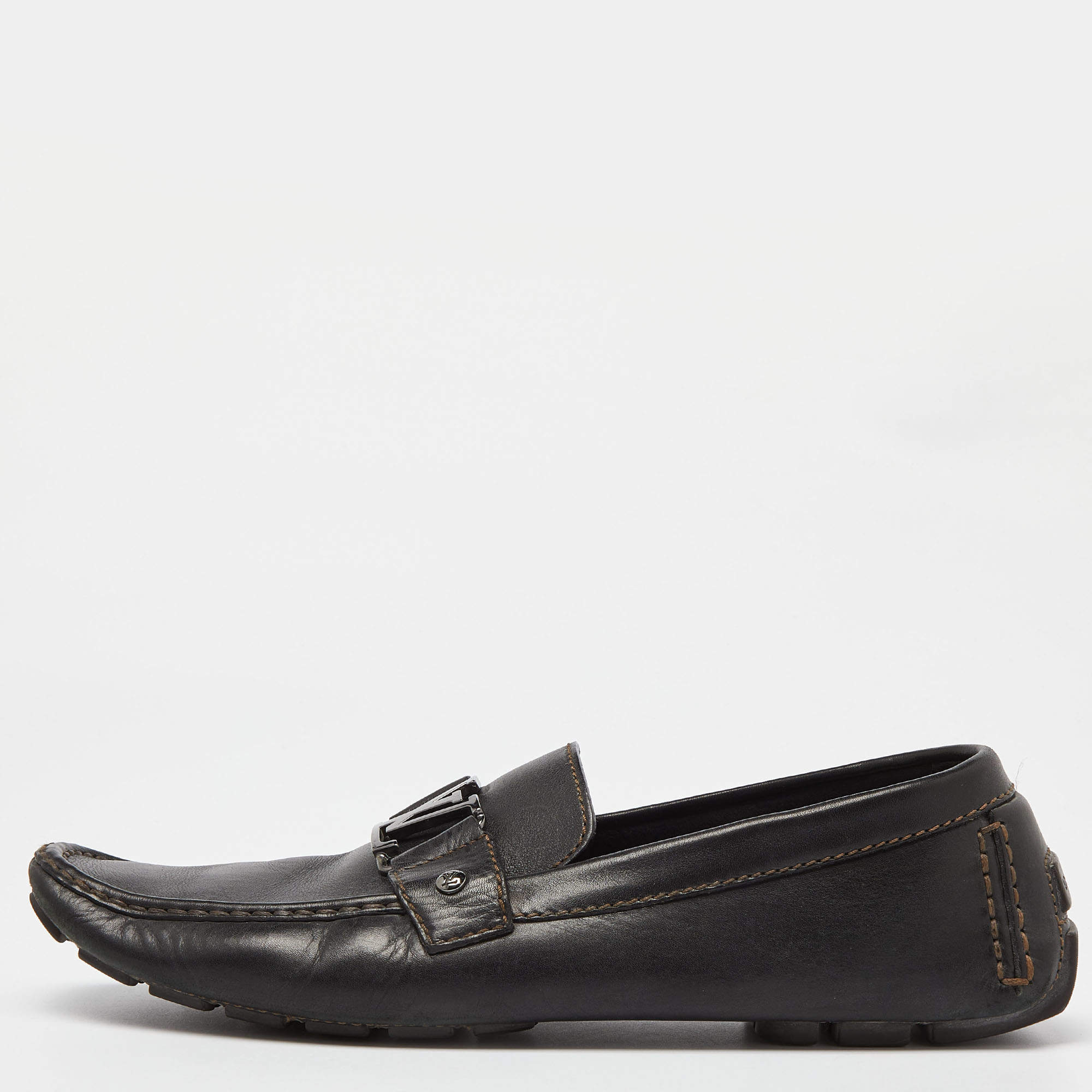 Louis Vuitton Black Leather Monte Carlo Loafers Size 45.5