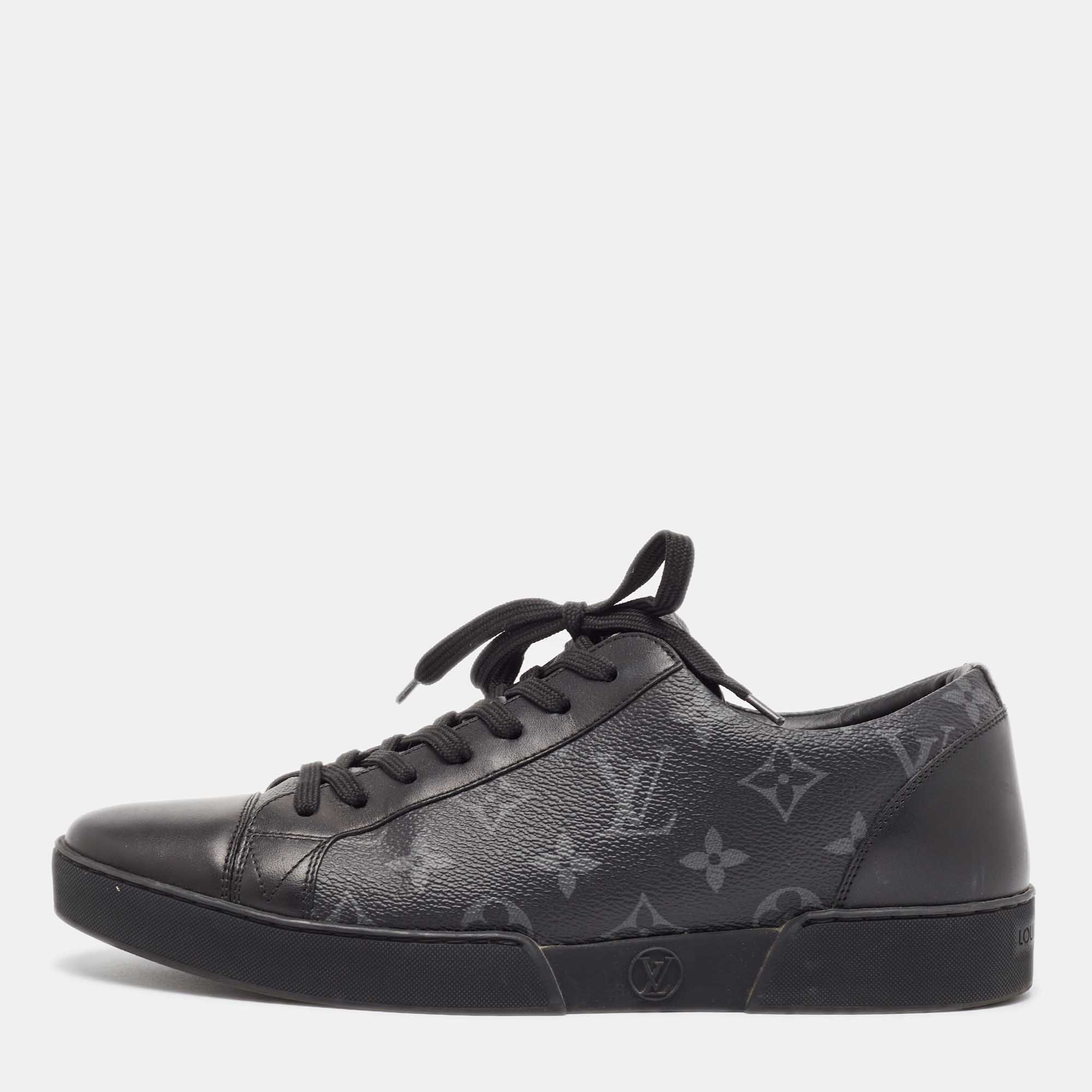 Louis Vuitton Black/Grey Leather and Monogram Coated Canvas Match Up Sneakers Size 41
