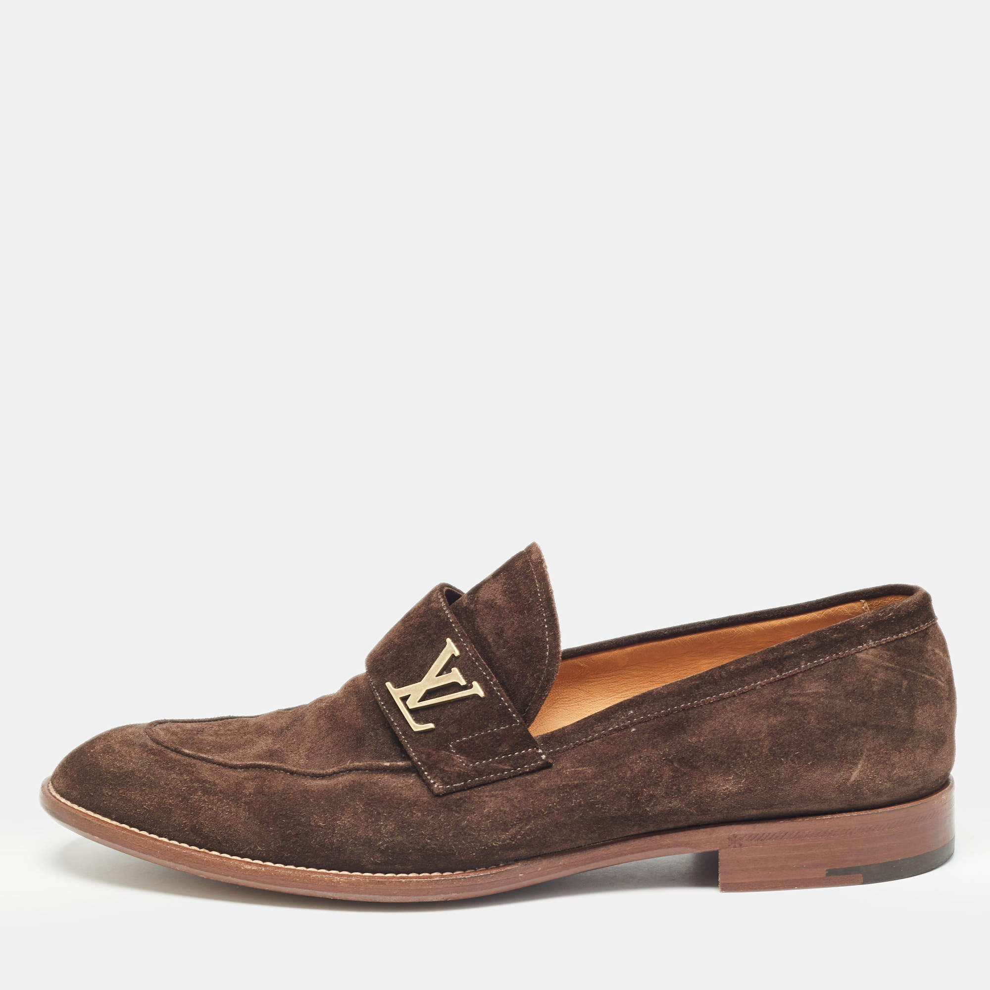 Pre Owned Louis Vuitton Brown Suede Saint Germain Slip On Loafers Size 43