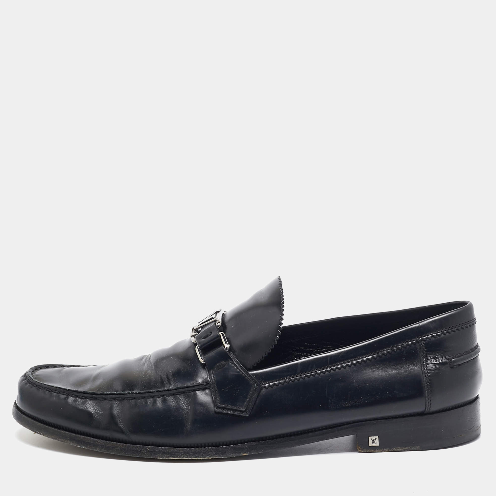 Louis Vuitton Black Leather Slip On Loafers Size 46