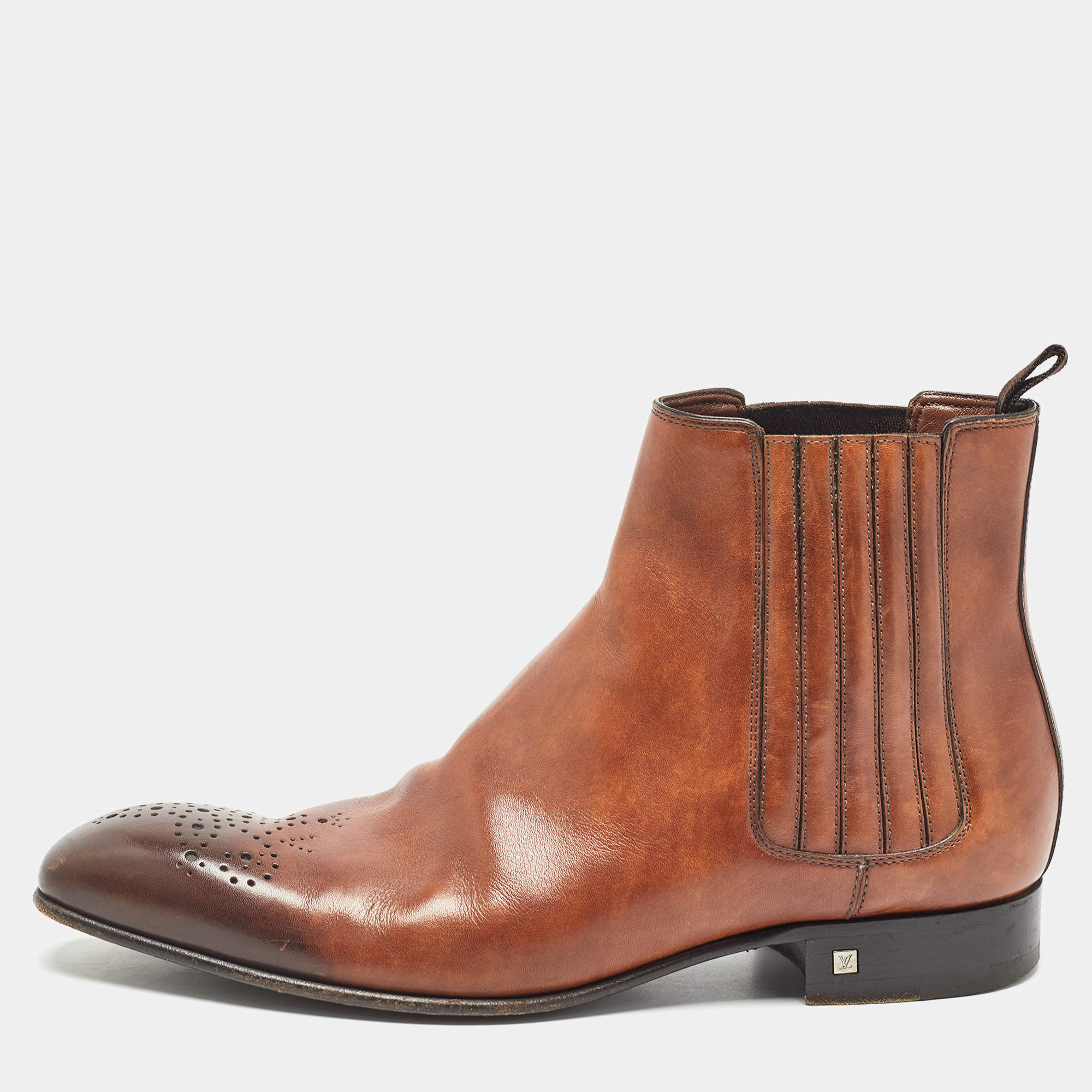 Pre Owned Louis Vuitton Brown Leather Ankle Boots Size 41