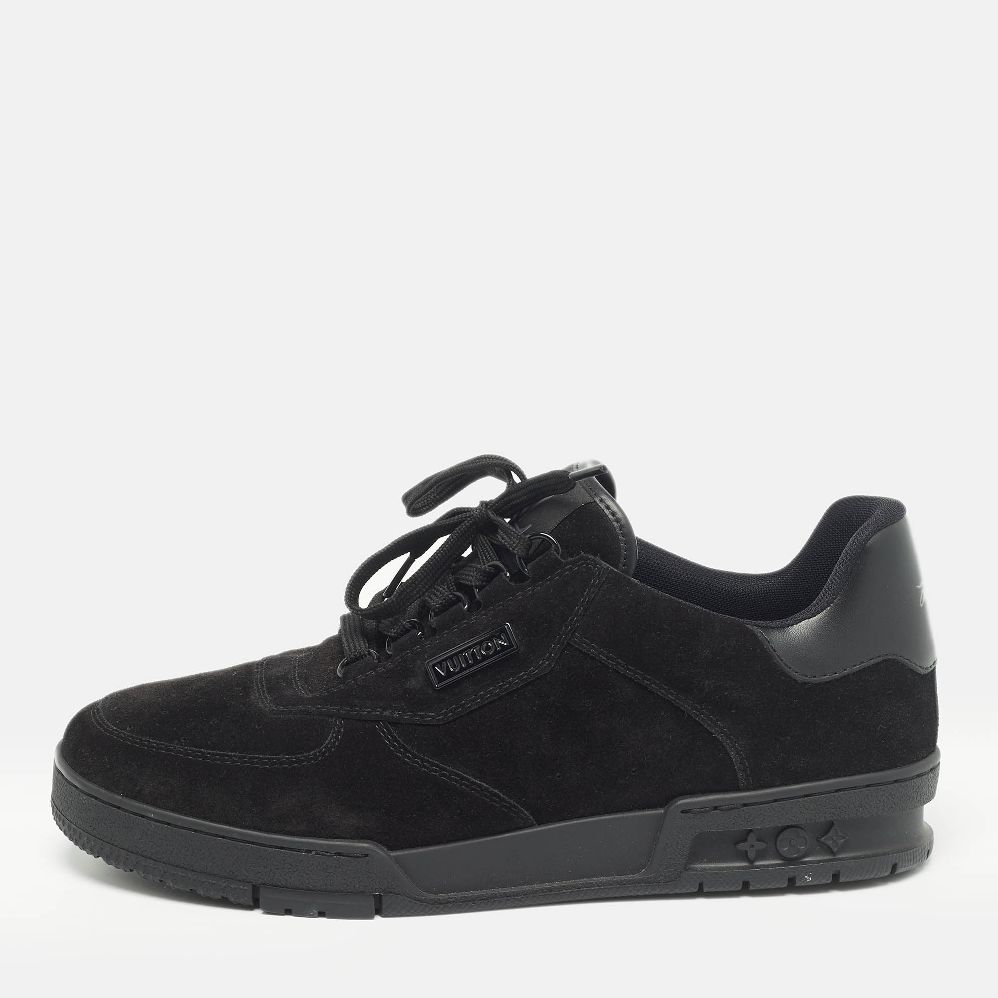 Louis Vuitton Black Suede LV Trainer Sneakers Size 41.5