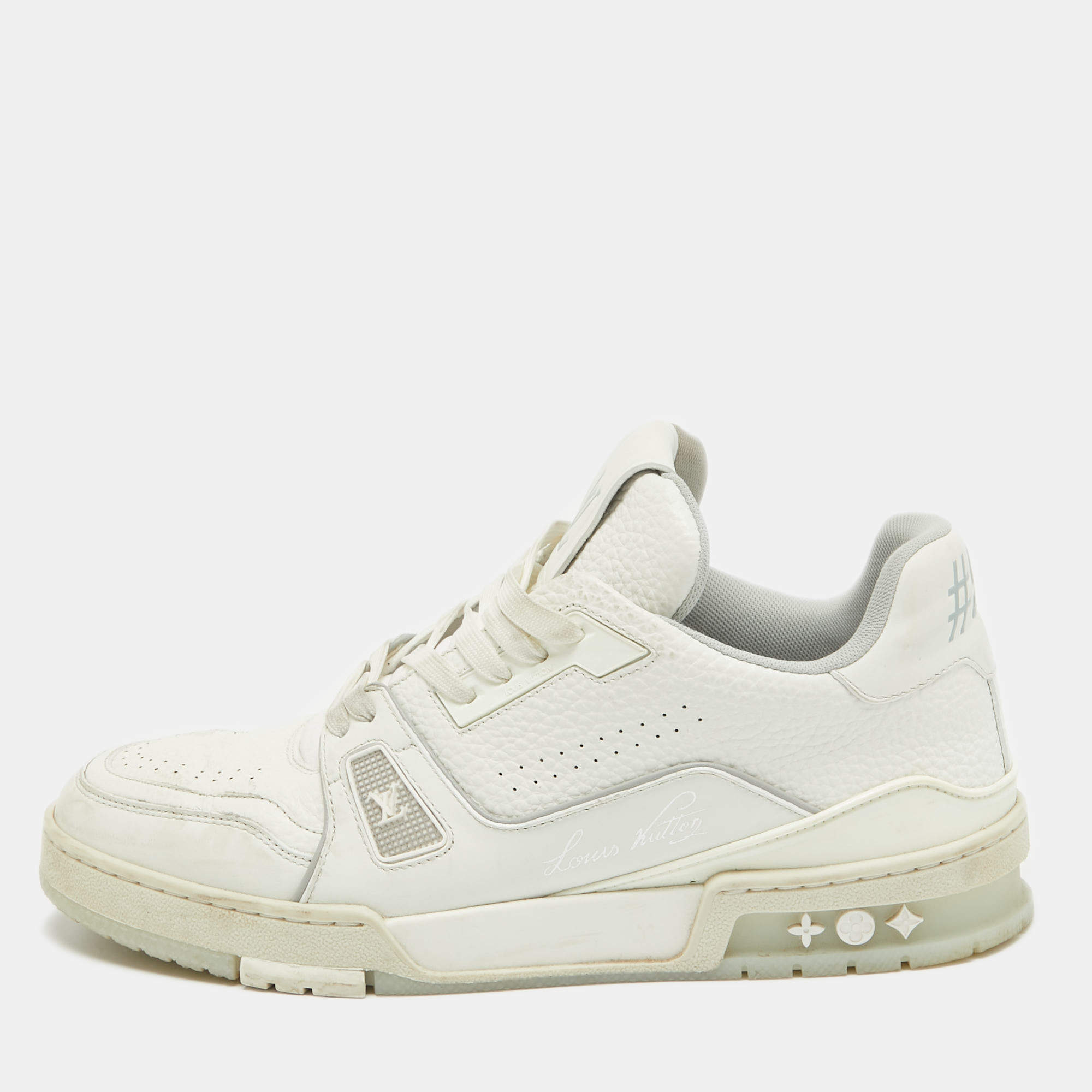 Louis Vuitton White Leather LV Trainer Sneakers Size 42