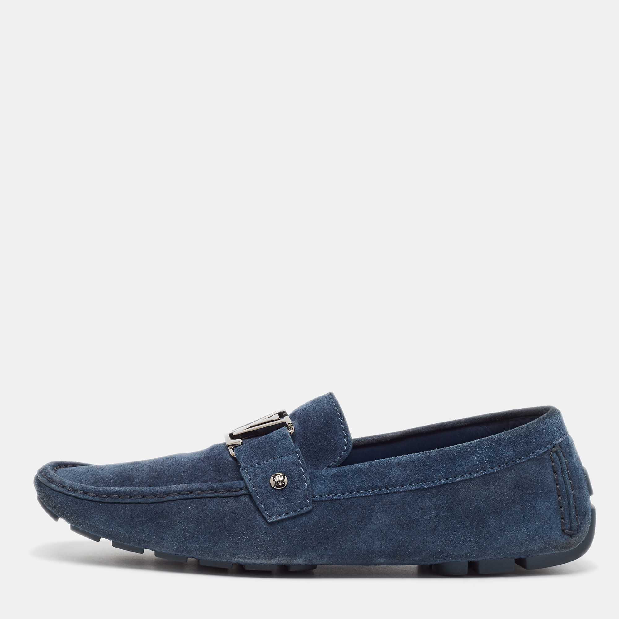 مملوكة مسبقًا Louis Vuitton Dark Blue Suede Monte Carlo Loafers Size 43