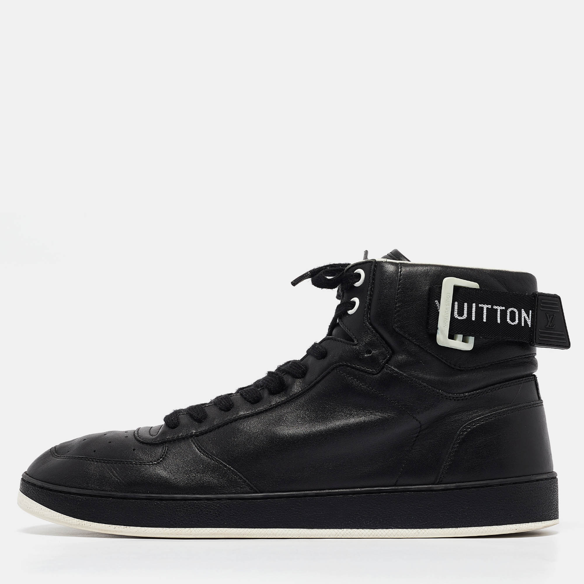 Pre Owned Louis Vuitton Black Leather High Top Sneakers Size 43