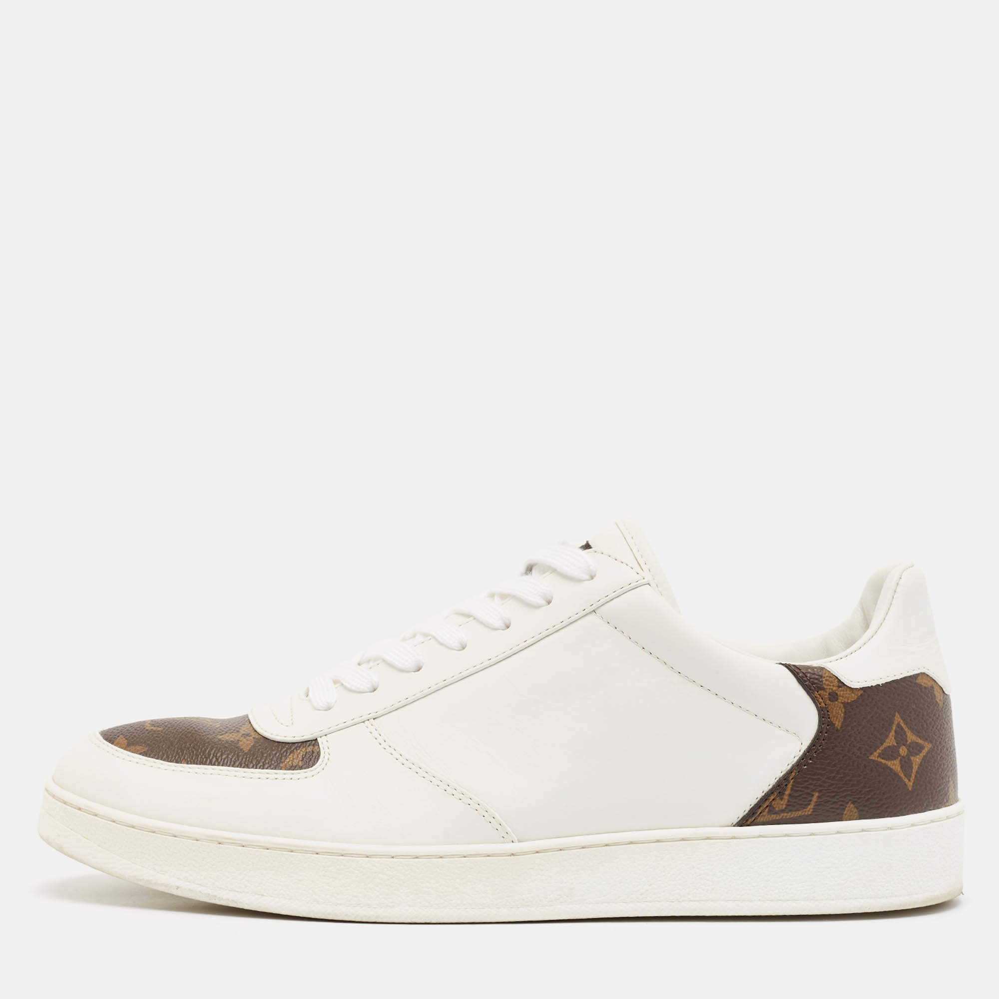 Louis Vuitton White/Brown Monogram Canvas and Leather Rivoli Lace Up Sneakers Size 40.5