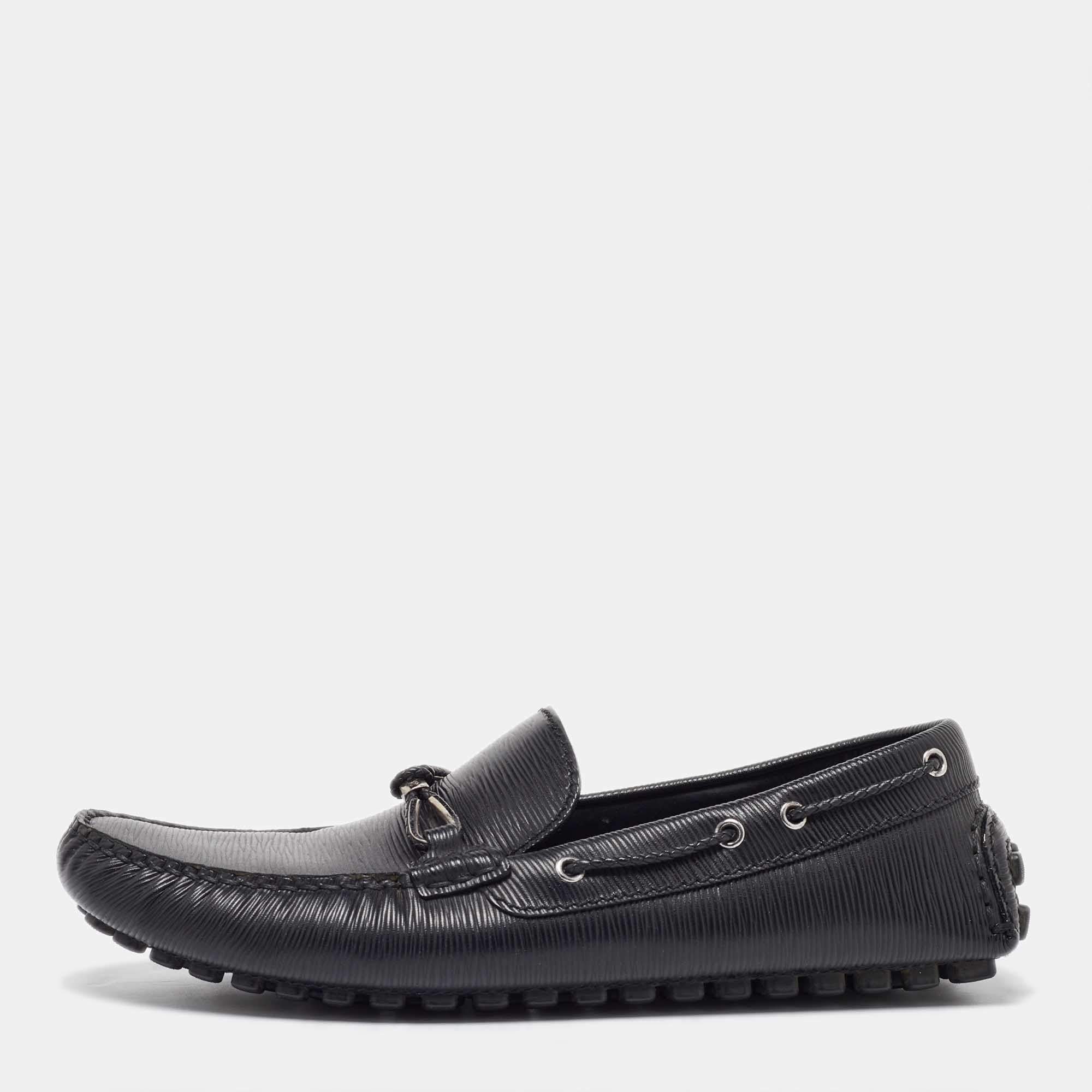 Pre Owned حذاء لوفرز لوي فيتون نمزين عقدة مغزولة جلد إيبي أسود مقاس 42.5