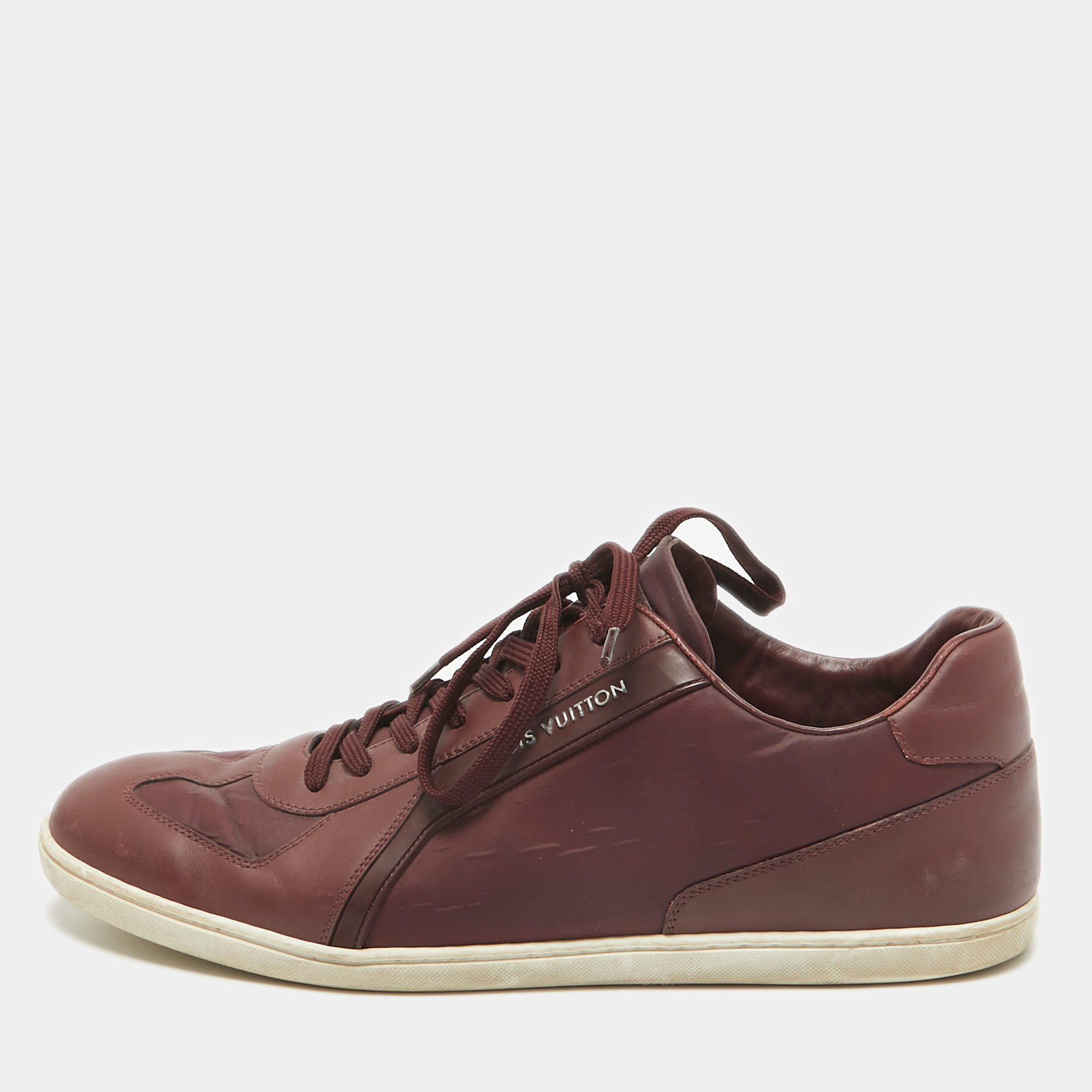 Louis Vuitton Burgundy Leather and Neoprene Low Top Sneakers Size 43