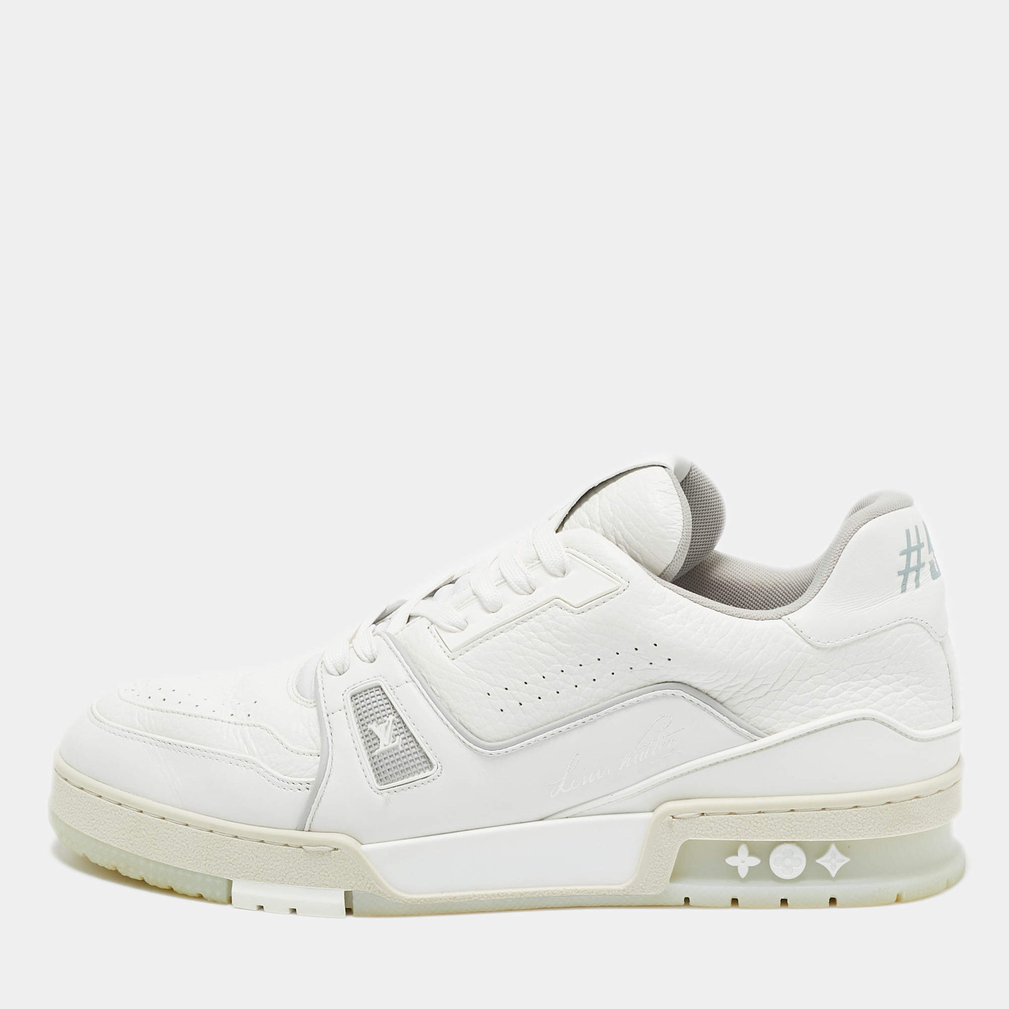 Louis Vuitton White Leather LV Trainer Lace Up Sneakers Size 42