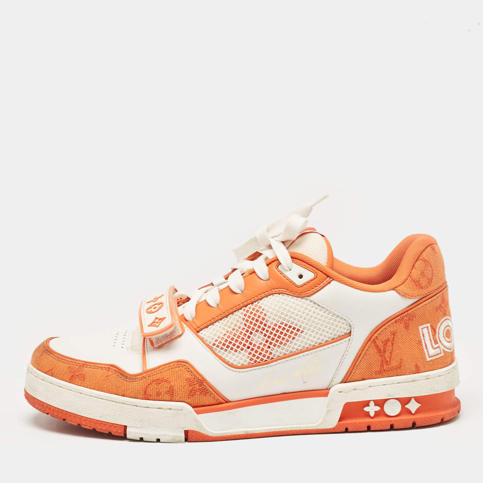 Louis Vuitton Orange Monogram Denim and Leather LV Trainer