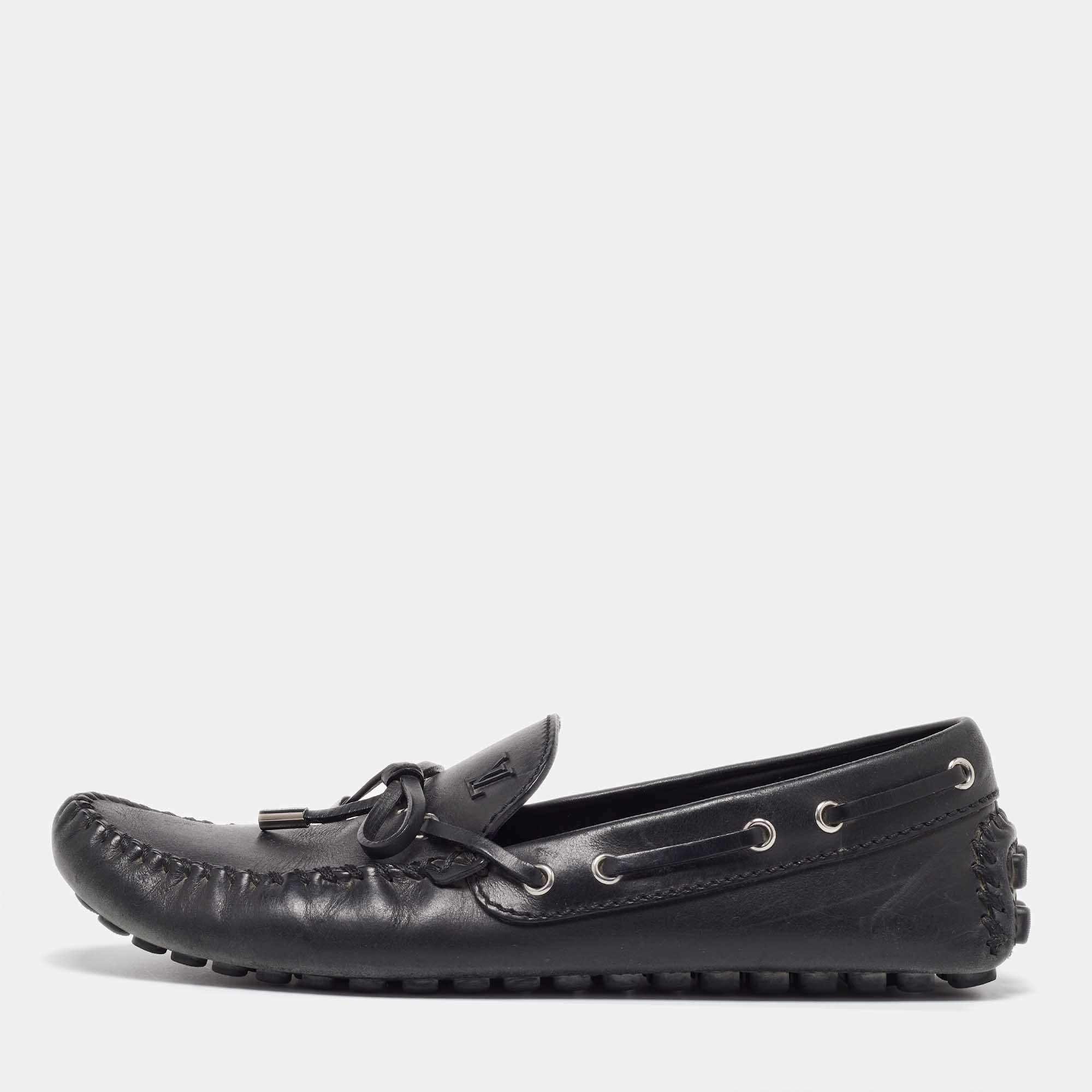Louis Vuitton Black Leather Bow Arizona Loafers Size 42.5