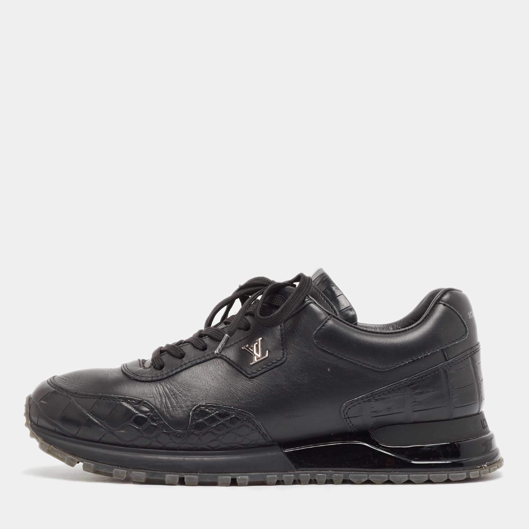 Louis Vuitton Black Croc Embossed Leather Leather Run Away Low Top Sneakers Size 40