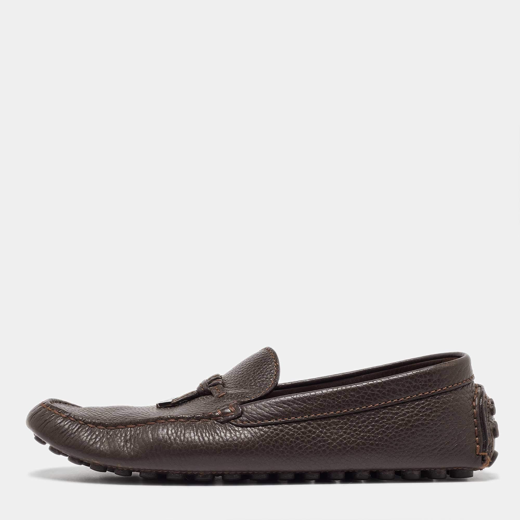 Louis Vuitton Dark Brown Logo Bow Slip on Loafers Size 43.5