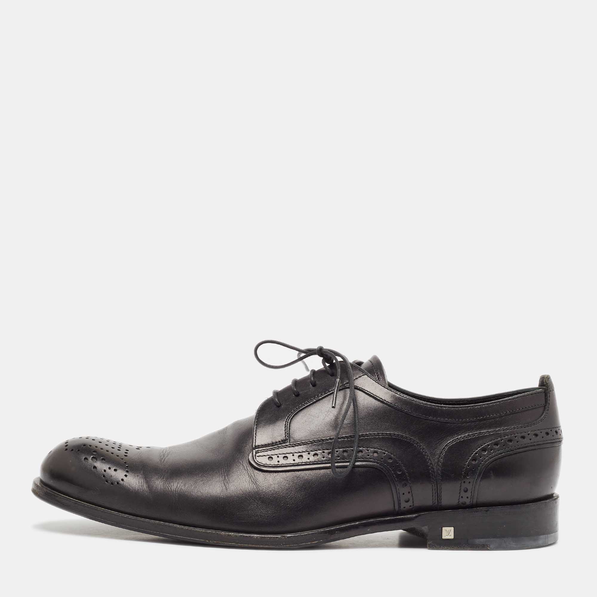 Louis Vuitton Black Brogue Leather Lace Up Oxfords Size 43