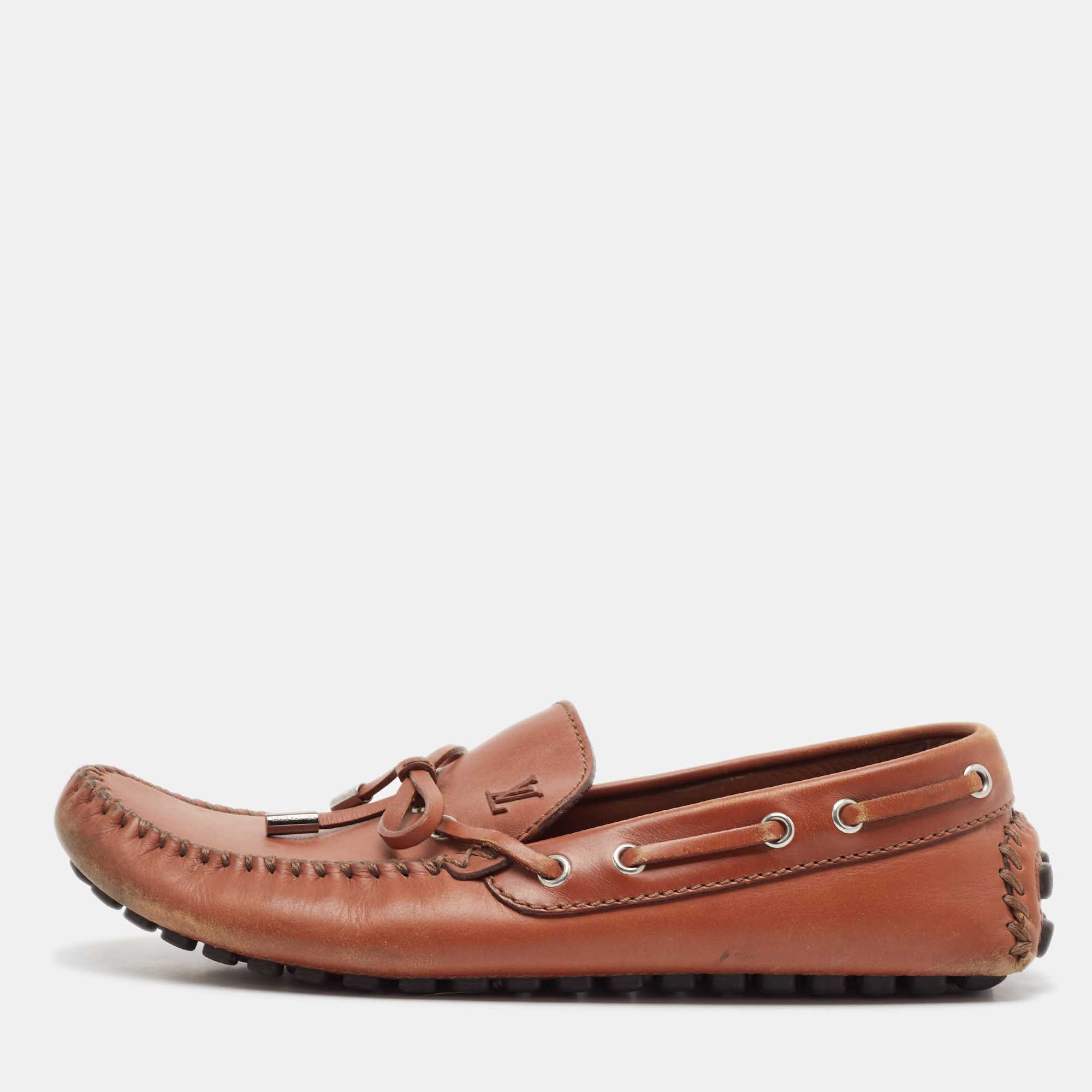 Louis Vuitton Brown Leather Arizona Bow Loafers Size 42