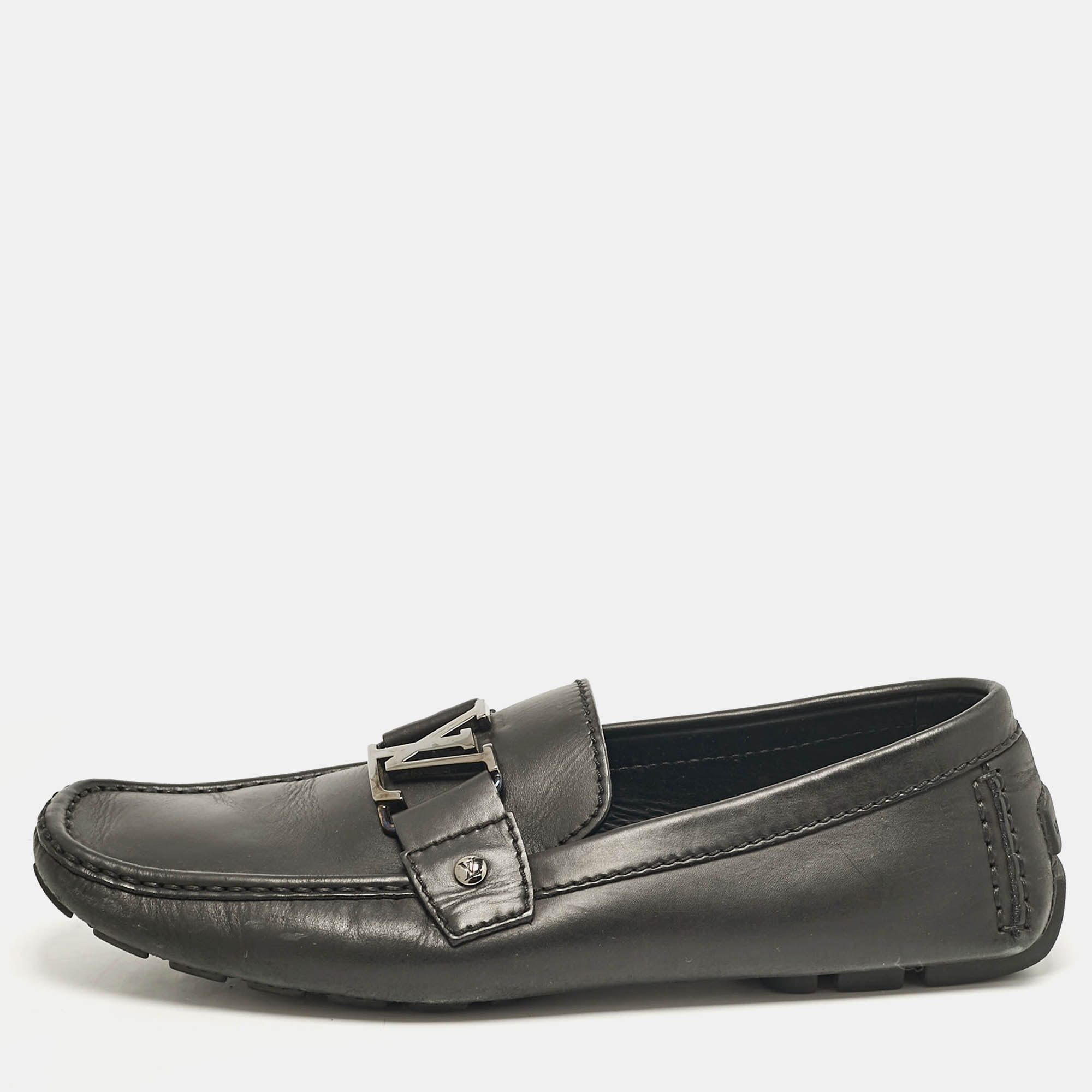 Louis Vuitton Black Leather Monte Carlo Slip On Loafers Size 42
