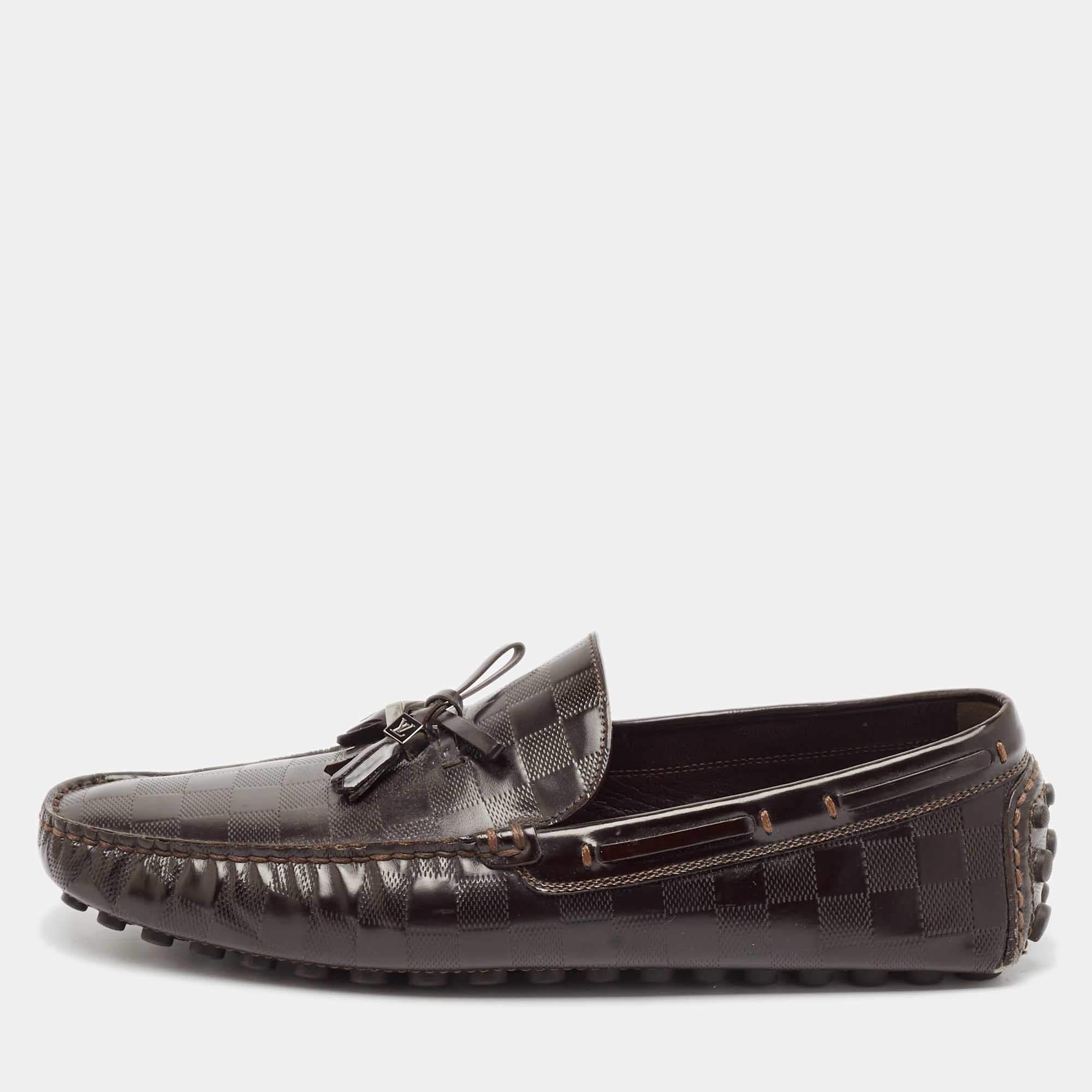 Louis Vuitton Brown  Damier Leather Bow Slip On Loafers Size 43.5