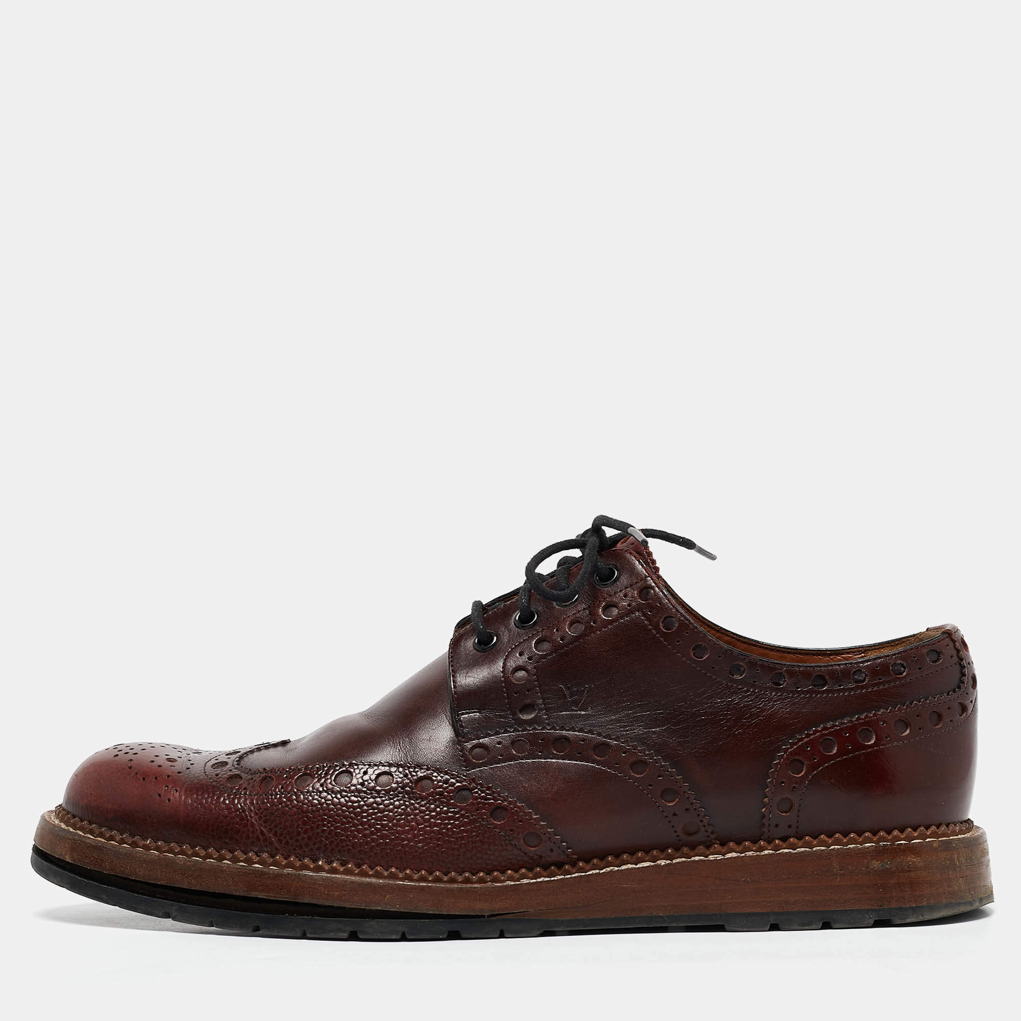Louis Vuitton Brown Brogue Leather Wingtip Lace Up Derby Size 43.5