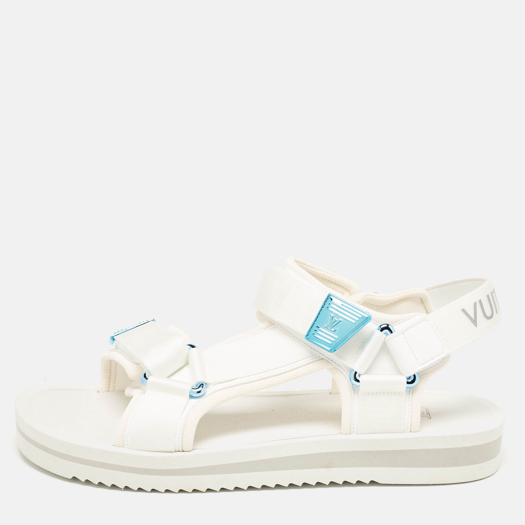 Louis Vuitton White Fabric Panama Flat Sandals Size 42