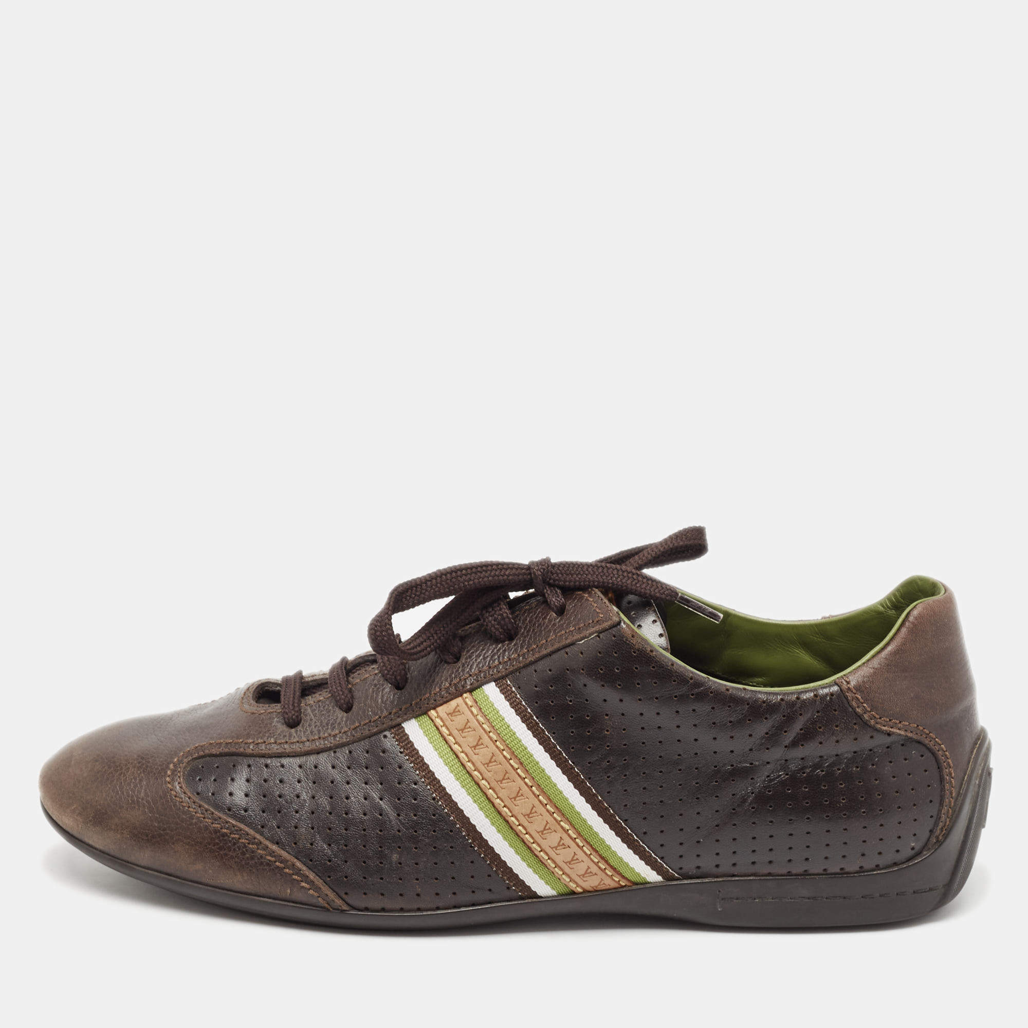 Louis Vuitton Brown Perforated Leather Low Top Sneakers Size 42.5 