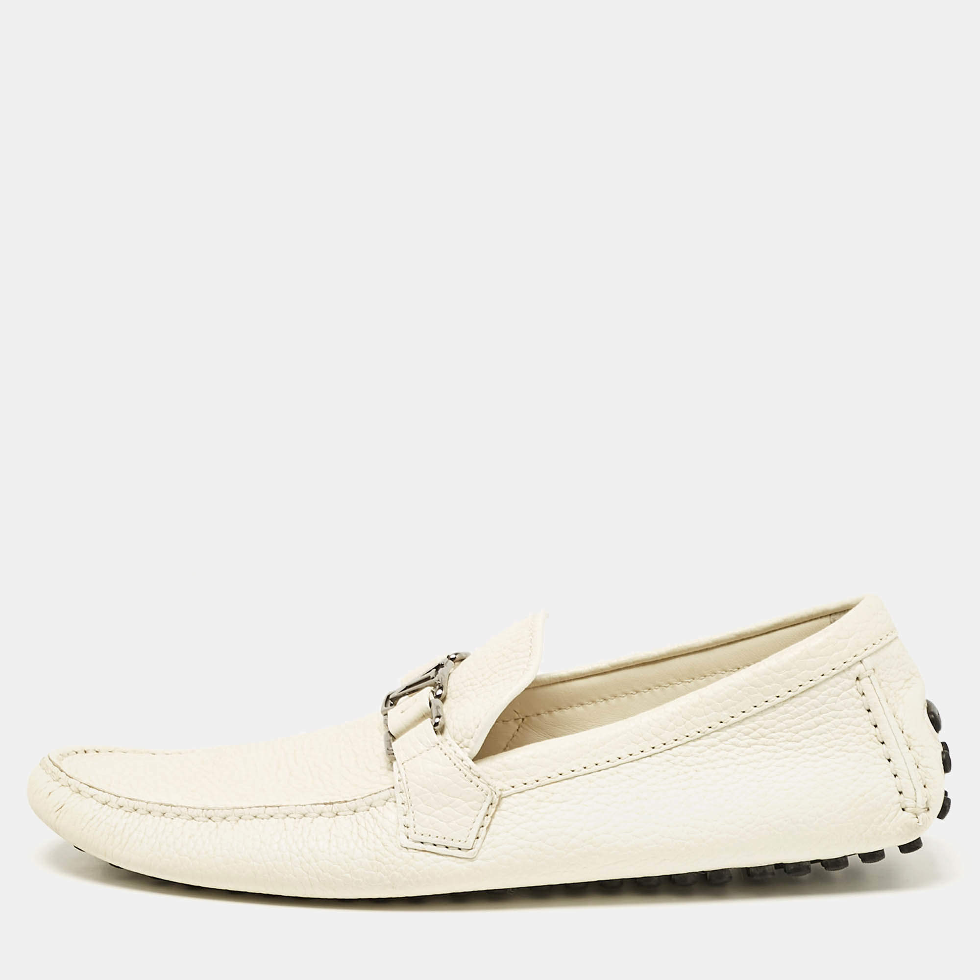 Pre Owned Louis Vuitton Cream Leather Hockenheim Loafers Size 43